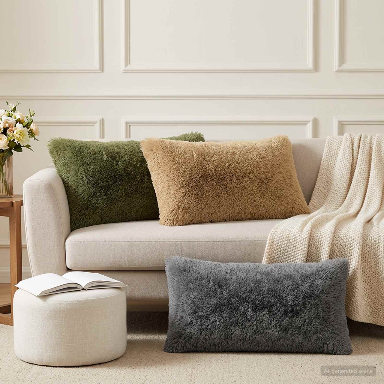 vidaXL Cushion with Pillow HEERLEN 6 pcs Green PV Fleece 1