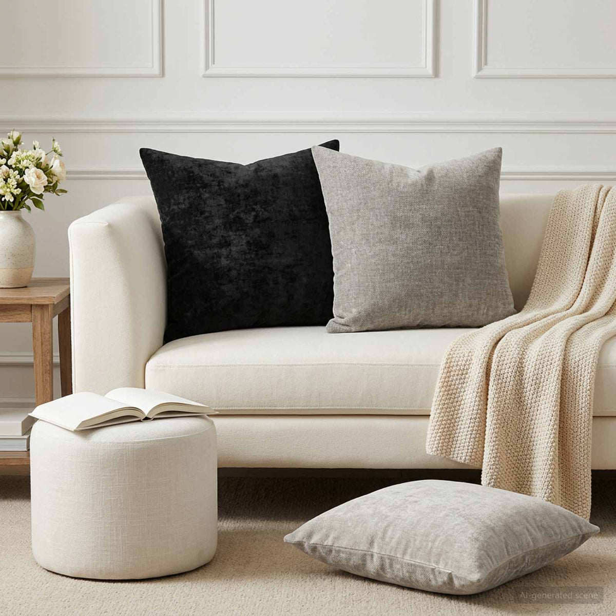 vidaXL Cushion with Pillow HEERLEN 12 pcs Anthracite Chenille Fabric 1