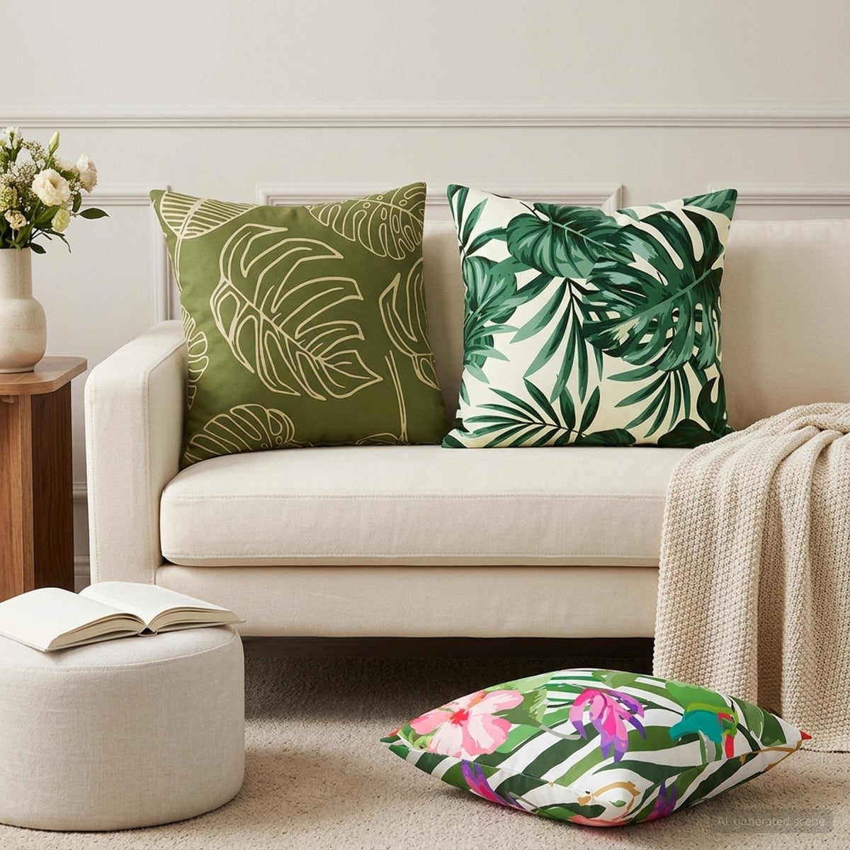 vidaXL Throw Pillow 6 pcs HEERLEN Leaf Pattern 50 x 50 cm Polyester 1