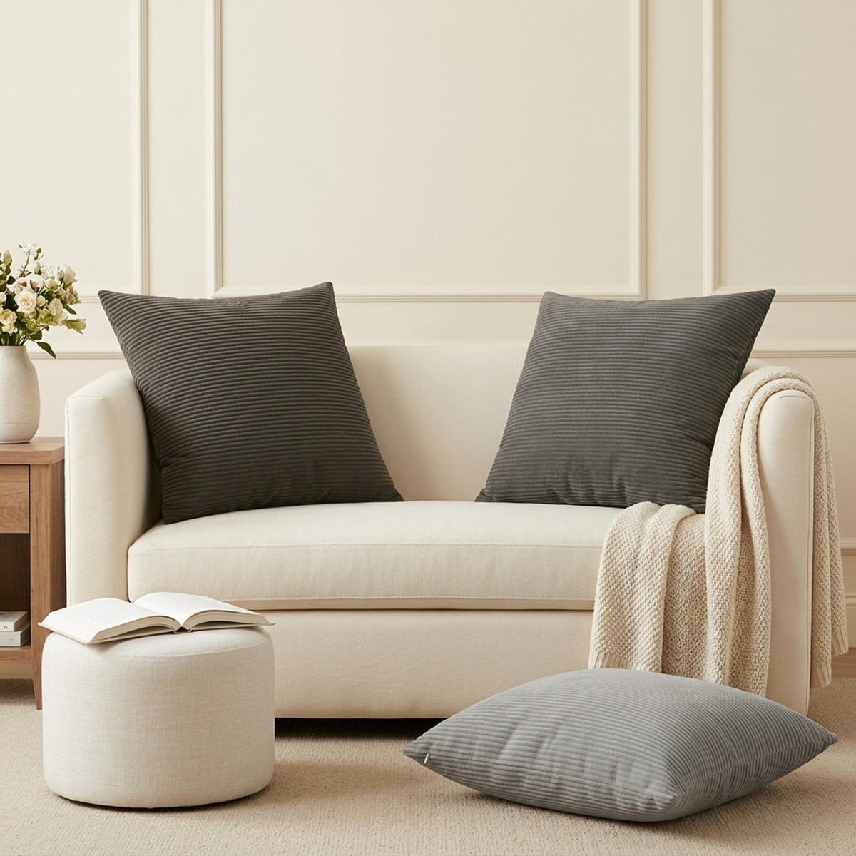 Cushion Cover HEERLEN Corduroy 6 Light Grey 30 x 30–Dia. 40 cm 60 x 60 cm