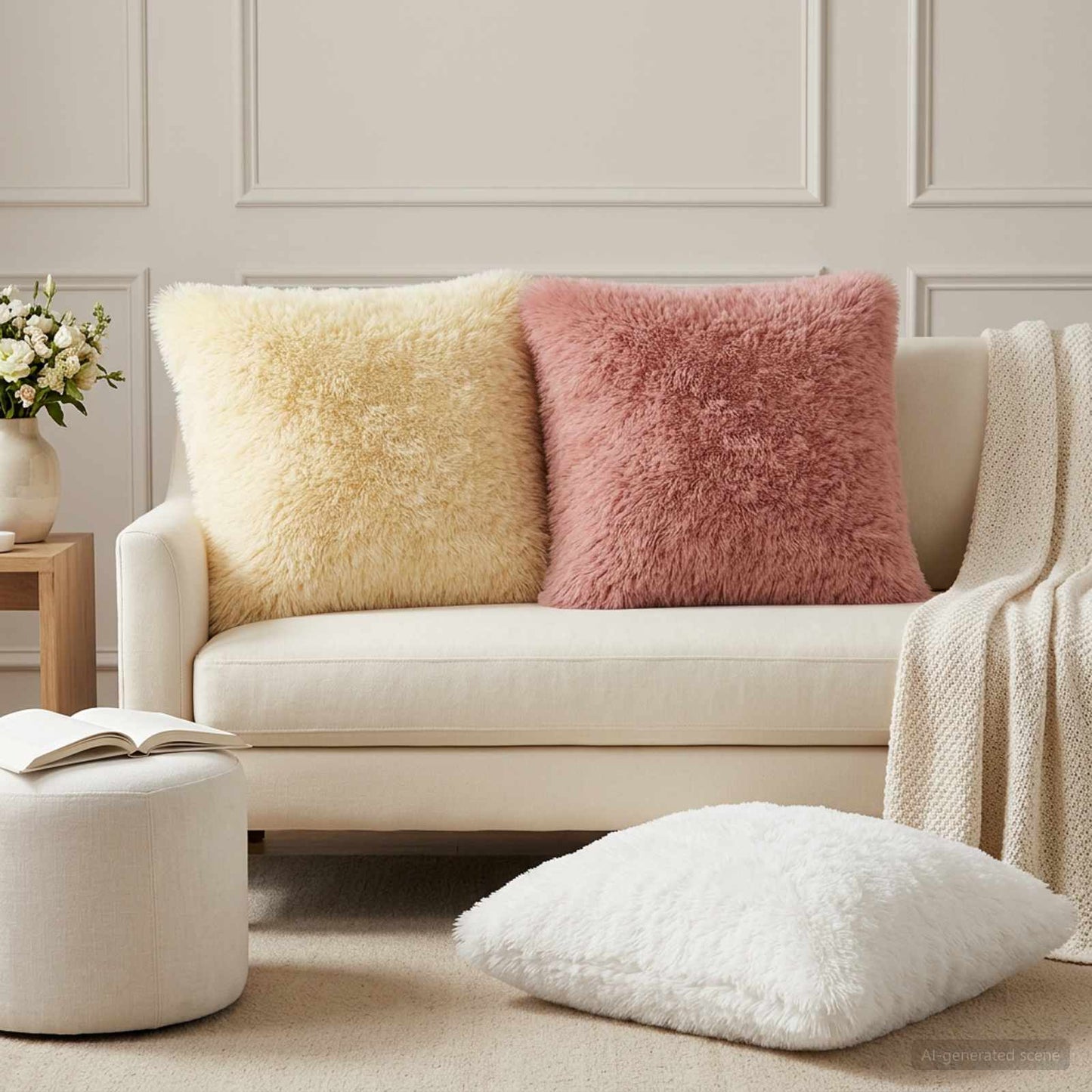 vidaXL Cushion with Pillow HEERLEN 2 pcs White PV Fleece 1