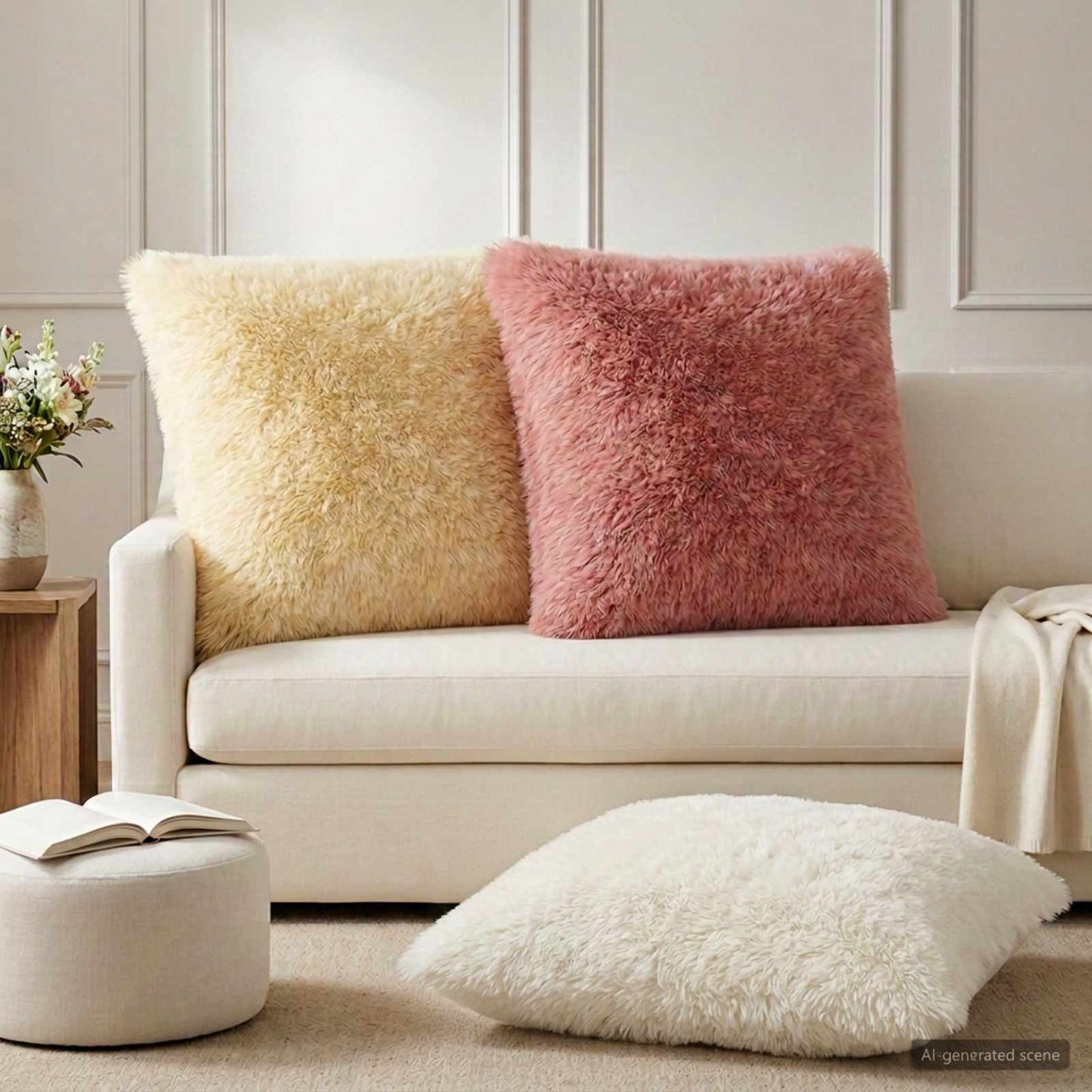 vidaXL Cushion Cover 6 pcs HEERLEN Cream 80 x 80 cm PV Fleece 1