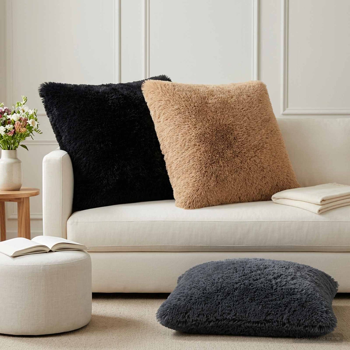 vidaXL Cushion Cover 6 pcs HEERLEN Black 80 x 80 cm PV Fleece 1