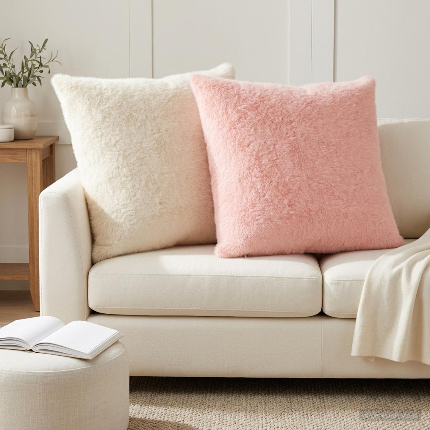 vidaXL Cushion Cover 6 pcs HEERLEN Pink 80 x 80 cm Faux Rabbit Fur 1