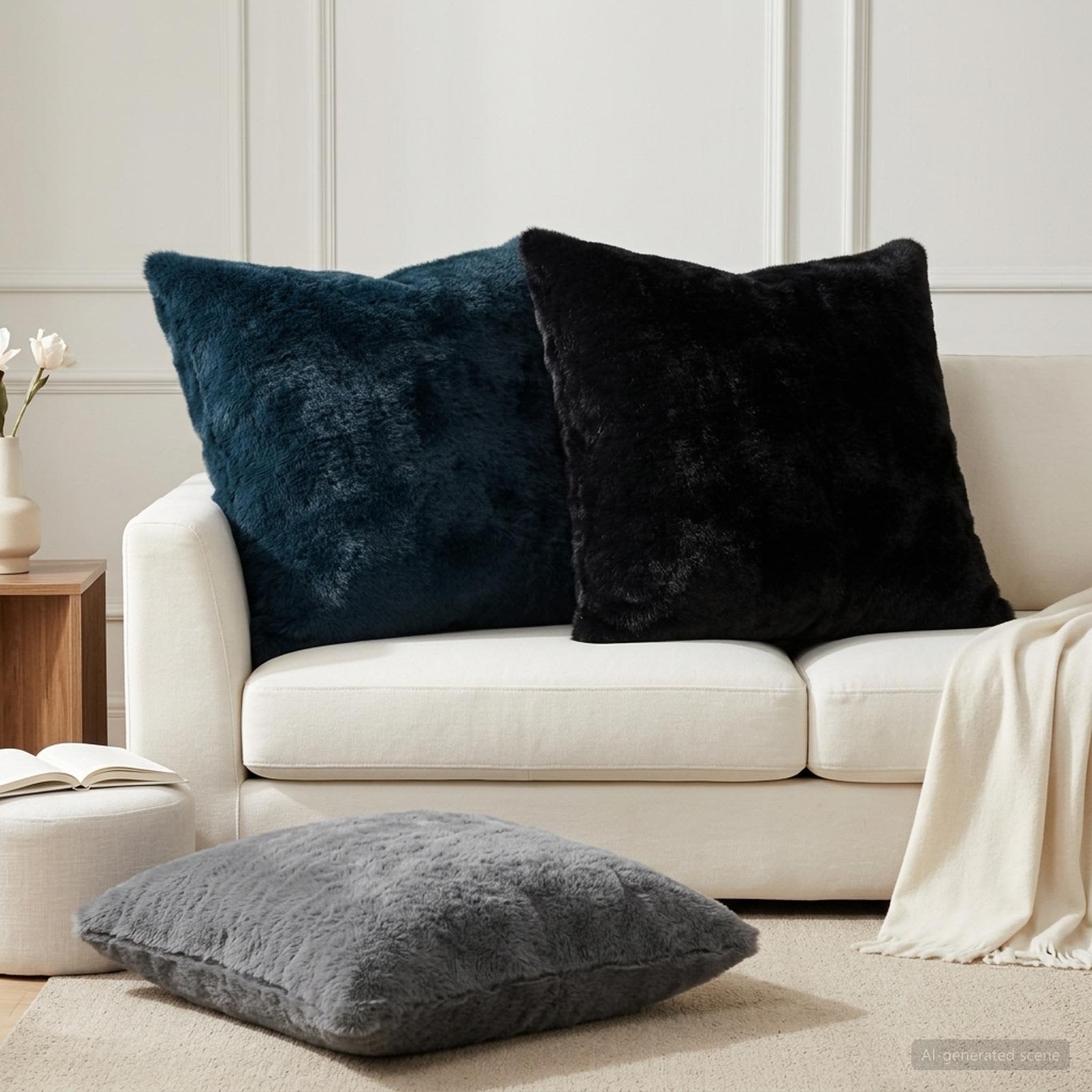 vidaXL Cushion Cover 6 pcs HEERLEN Black 80 x 80 cm Faux Rabbit Fur 1
