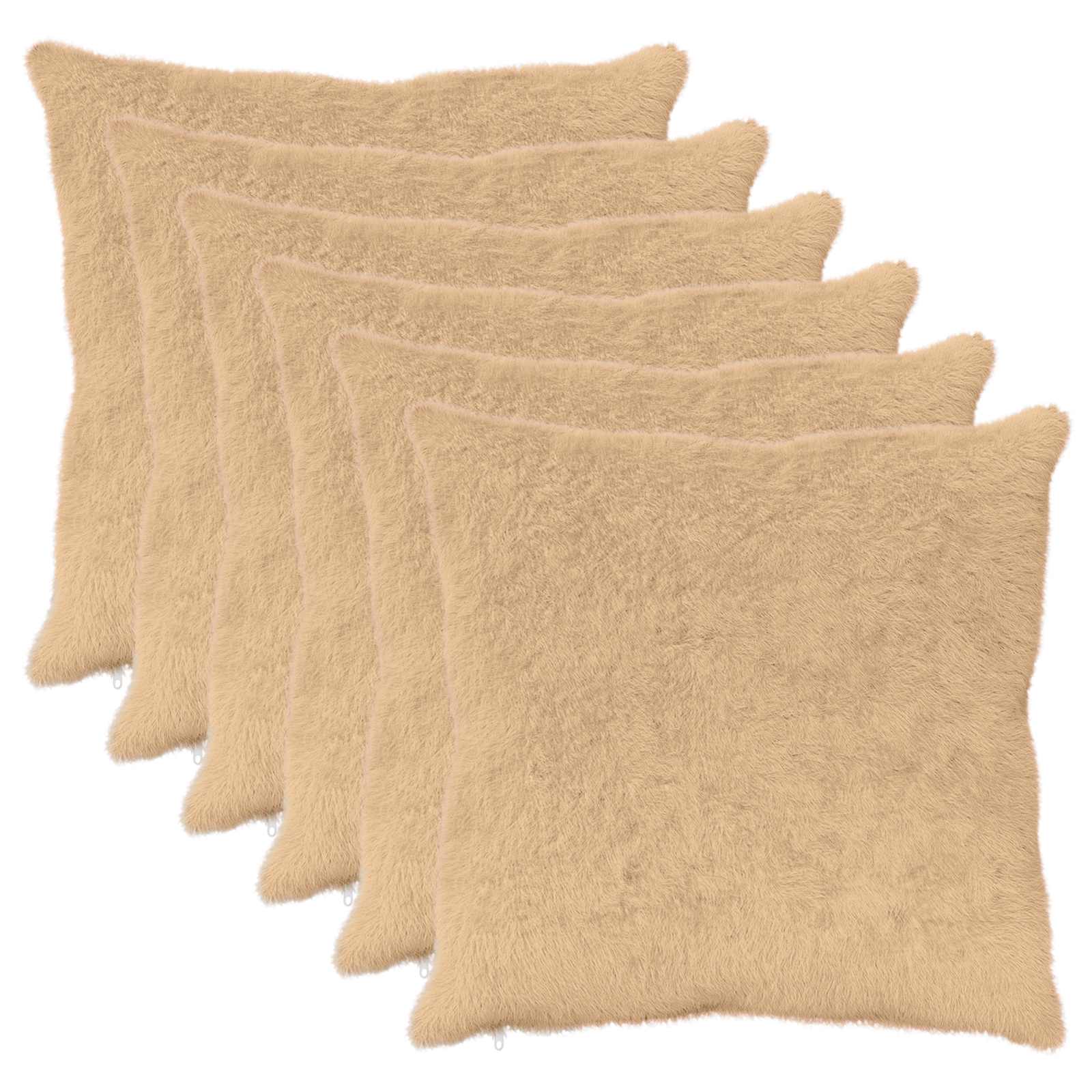 vidaXL Cushion Cover 6 pcs HEERLEN Cream 70 x 70 cm Faux Rabbit Fur 2