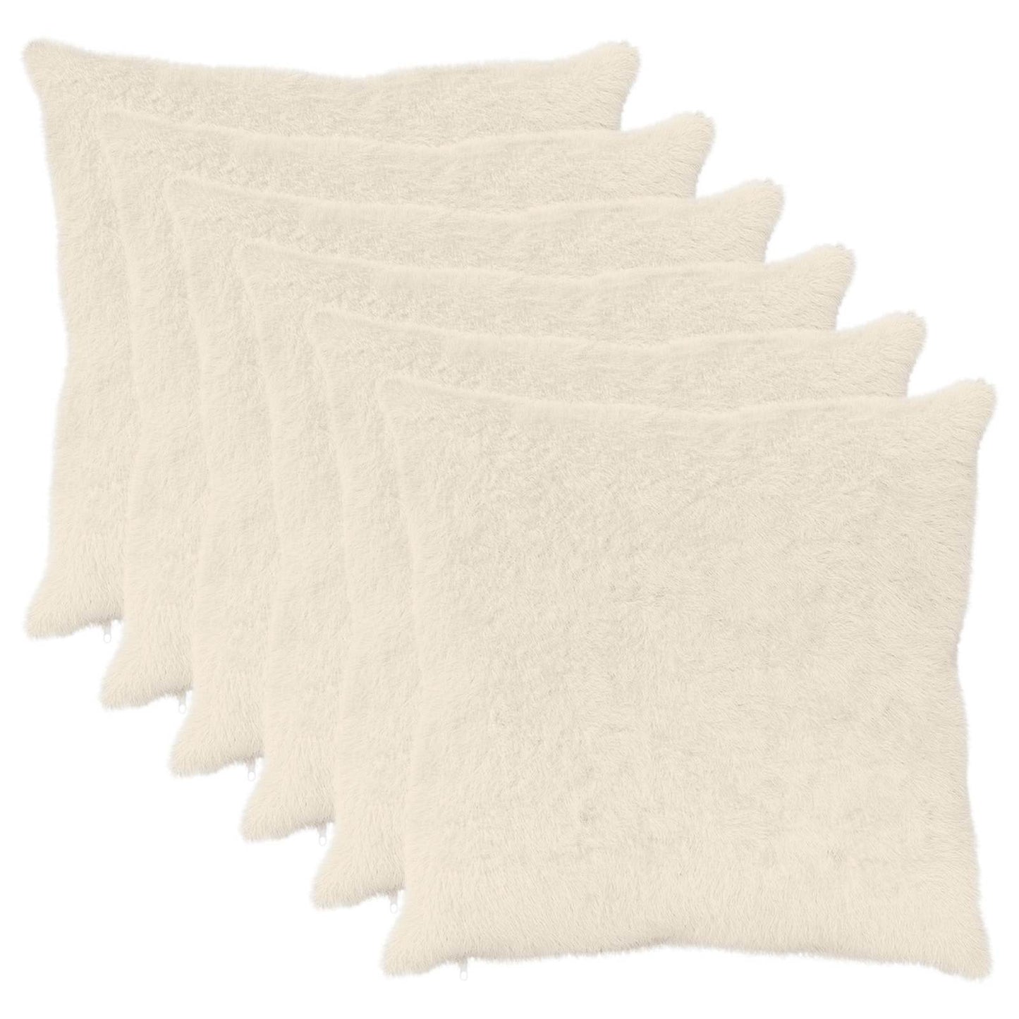 vidaXL Cushion Cover 6 pcs HEERLEN White 80 x 80 cm Faux Rabbit Fur 2