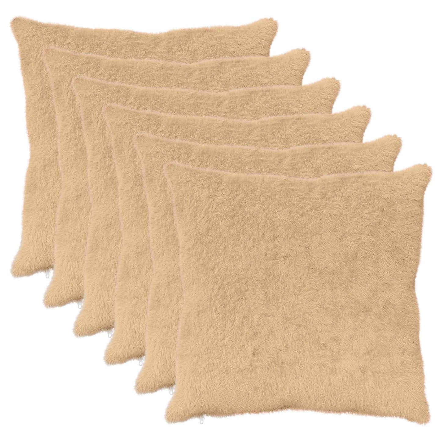 vidaXL Cushion Cover 6 pcs HEERLEN Cream 80 x 80 cm Faux Rabbit Fur 2