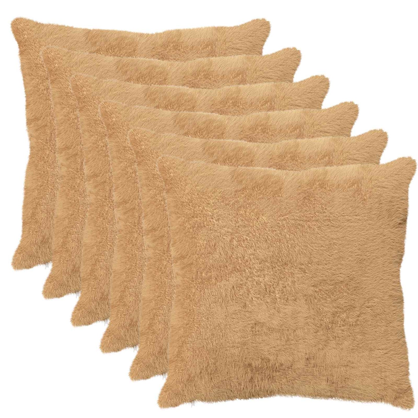 vidaXL Cushion Cover 6 pcs HEERLEN Taupe 80 x 80 cm Faux Rabbit Fur 2