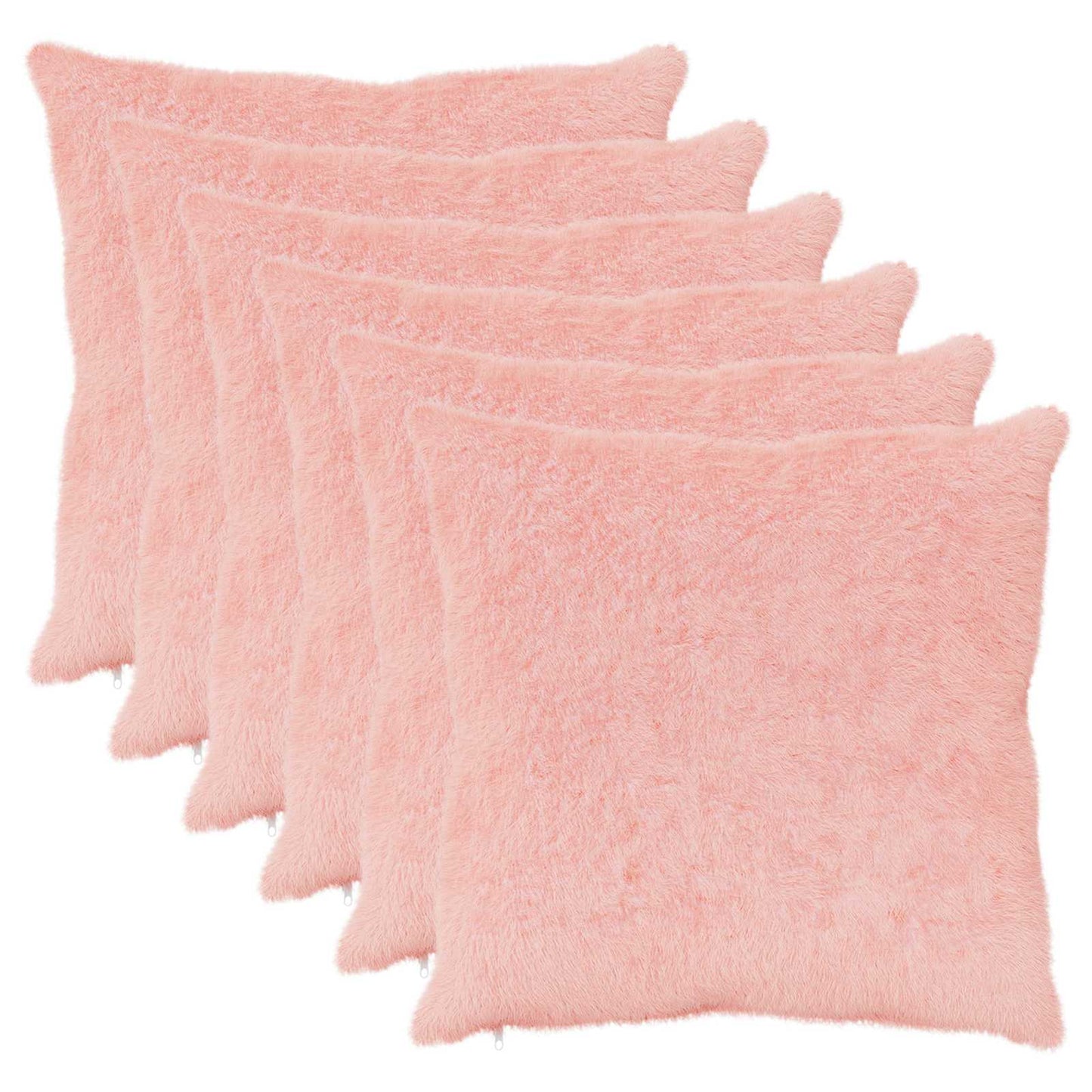 vidaXL Cushion Cover 6 pcs HEERLEN Pink 80 x 80 cm Faux Rabbit Fur 2
