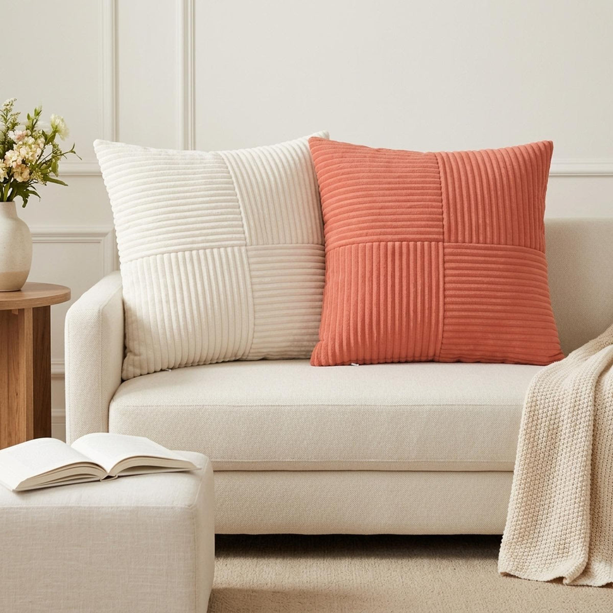 Cushion Cover ALMELO Corduroy Width Cream