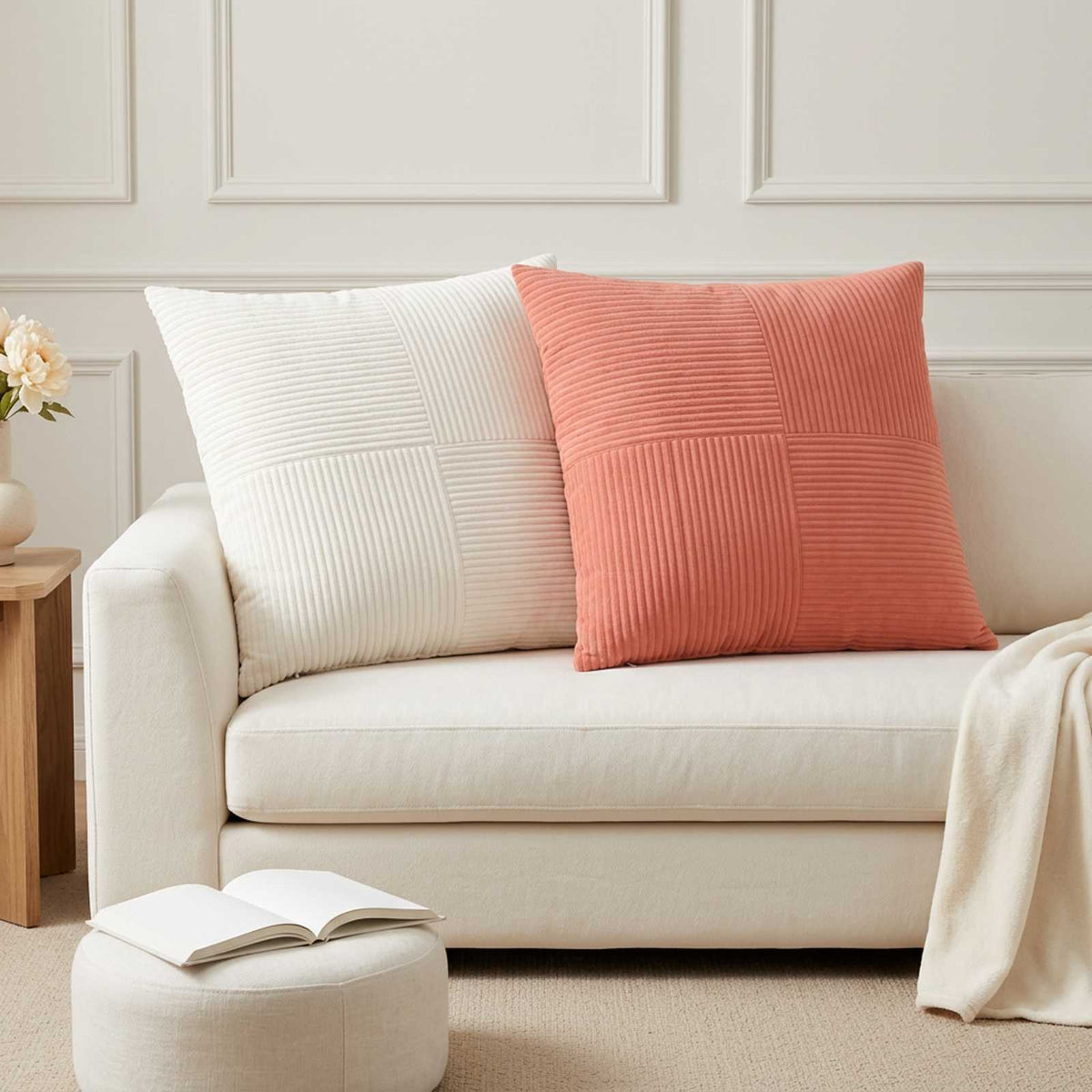 vidaXL Cushion Cover 6 pcs ALMELO Cream 80 x 80 cm Corduroy 1