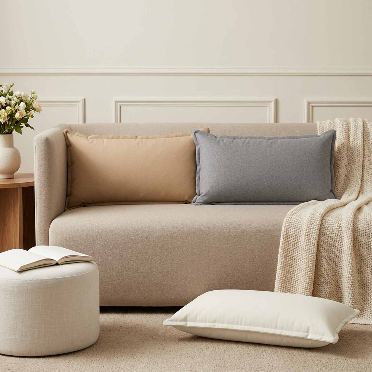vidaXL Throw Pillow 6 pcs HOUTEN Cream 40 x 80 cm Faux Linen 1