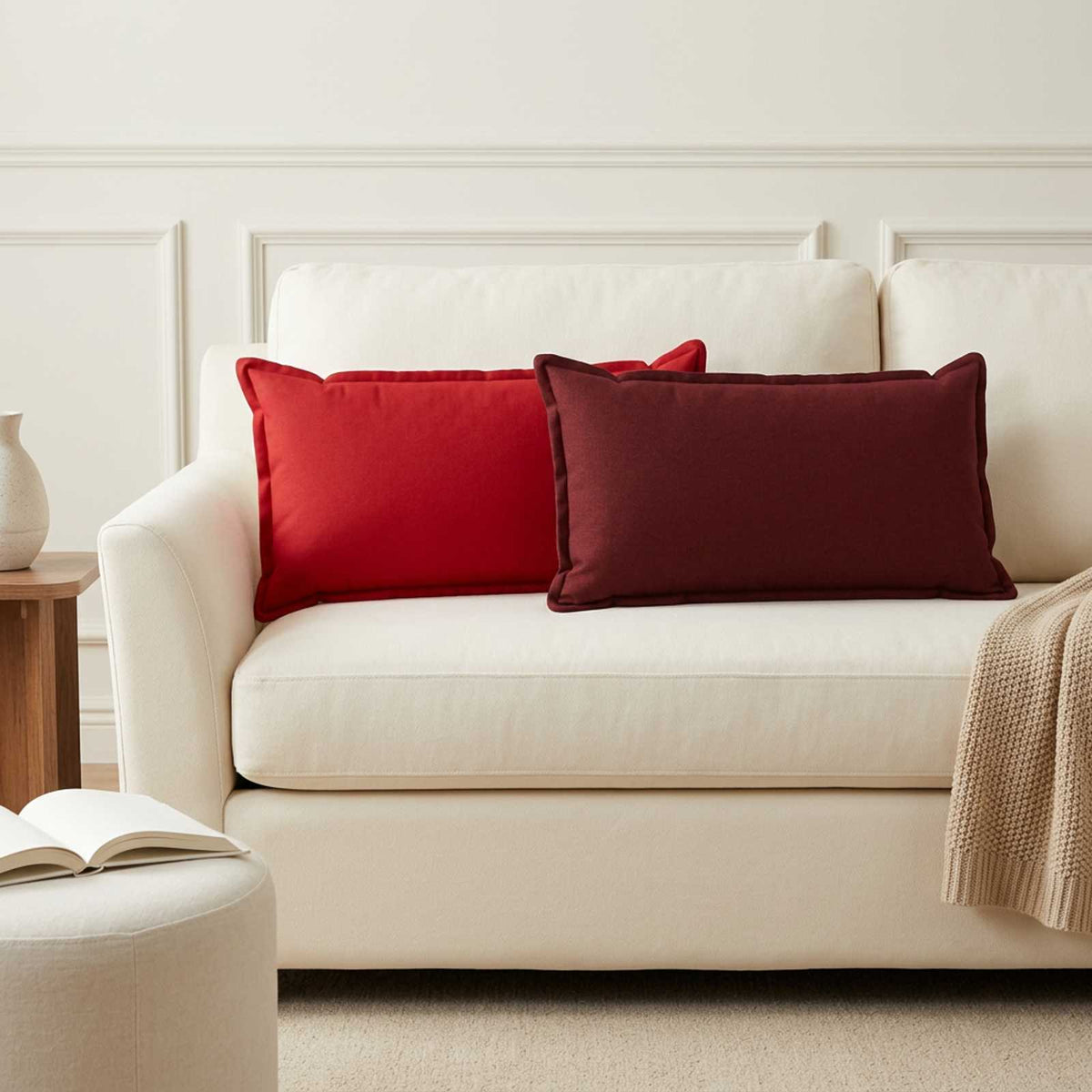 vidaXL Throw Pillow 6 pcs HOUTEN Wine Red 40 x 80 cm Faux Linen 1