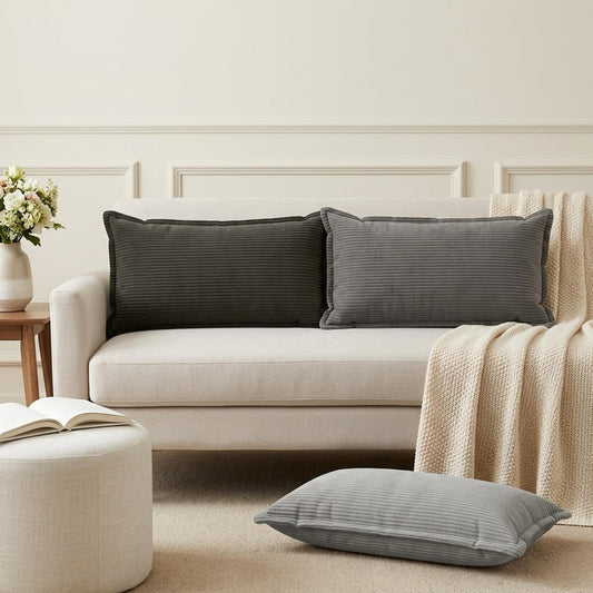 Cushion Cover HOUTEN 40 x 80 cm Corduroy 12 pcs Anthracite