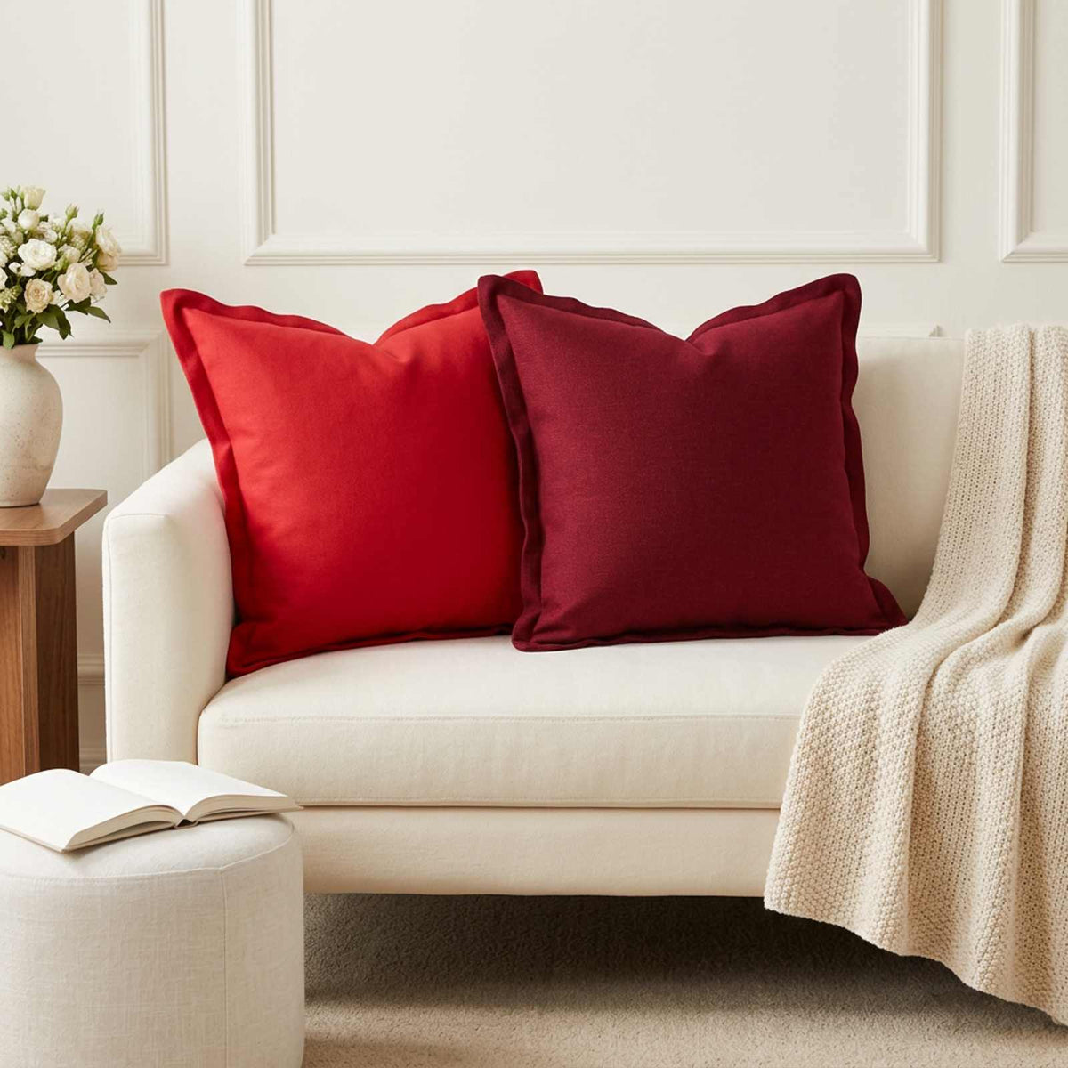 Throw Pillow HOUTEN Faux Linen Red