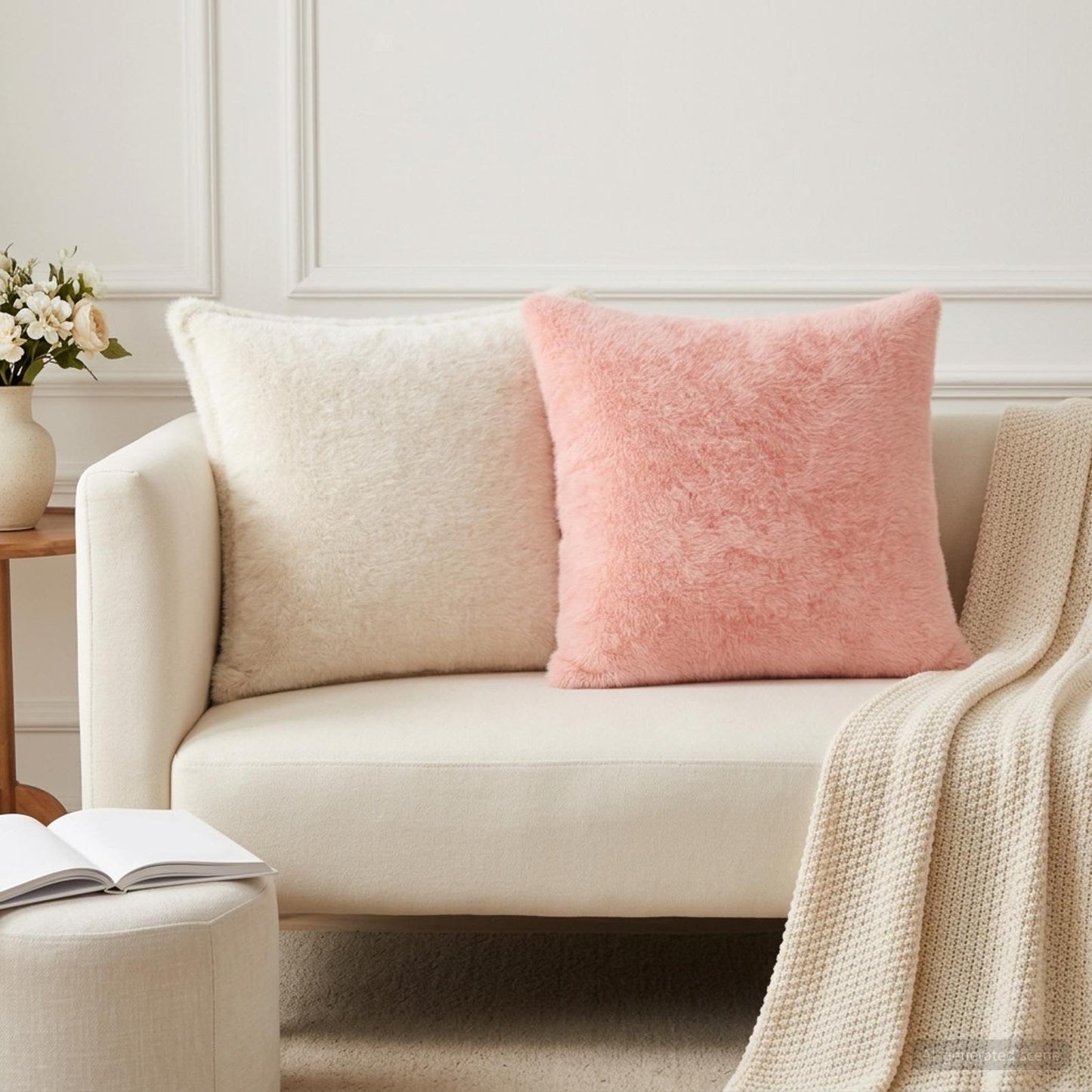 vidaXL Cushion Cover 12 pcs HOUTEN White 50 x 50 cm Faux Rabbit Fur 1