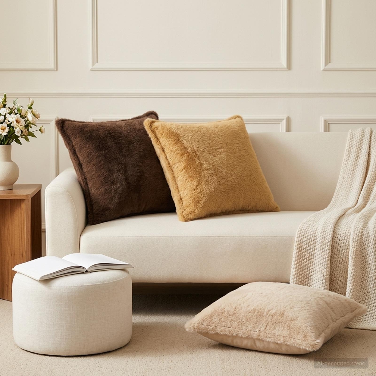 vidaXL Cushion Cover 12 pcs HOUTEN Taupe 50 x 50 cm Faux Rabbit Fur 1