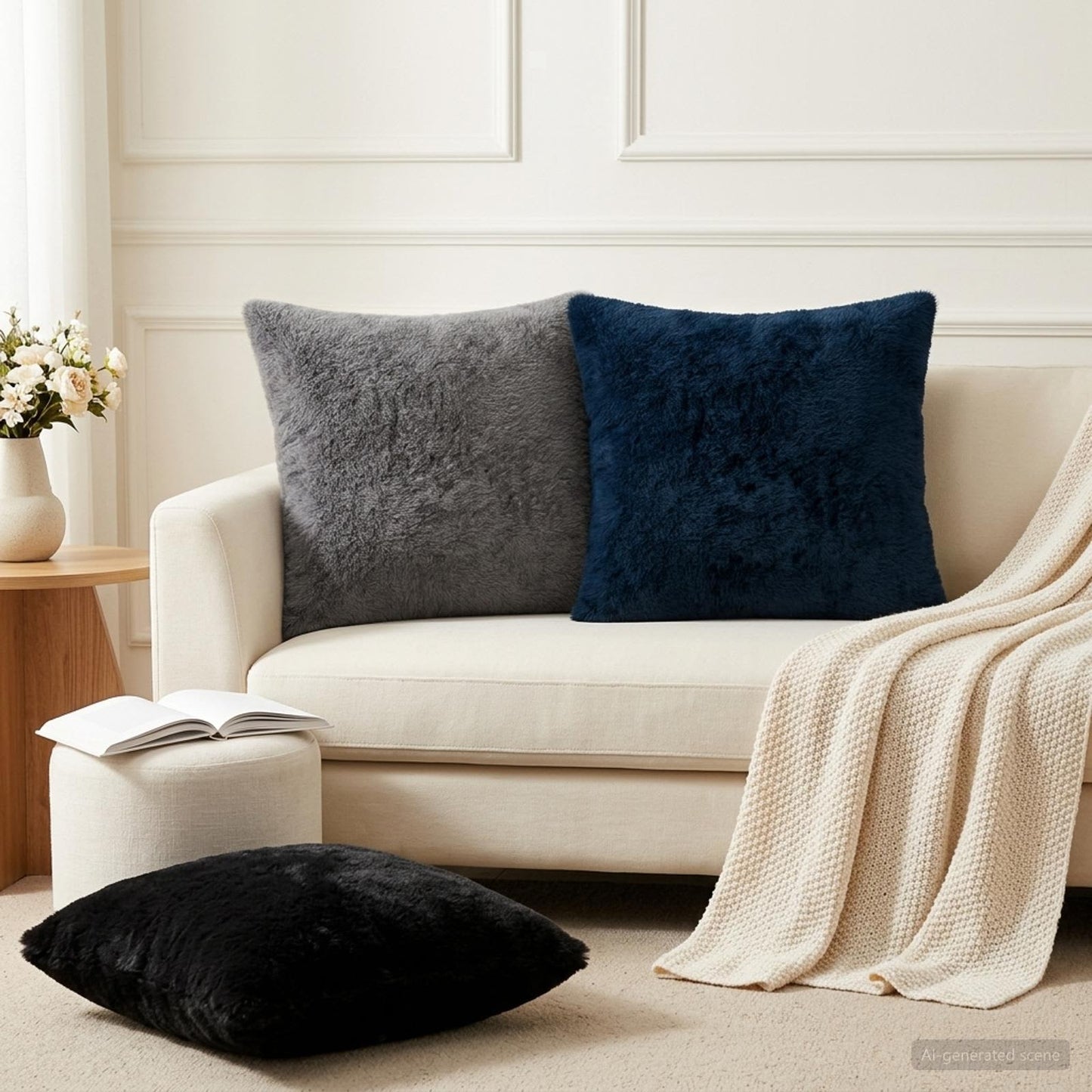 vidaXL Cushion Cover 12 pcs HOUTEN Black 50 x 50 cm Faux Rabbit Fur 1