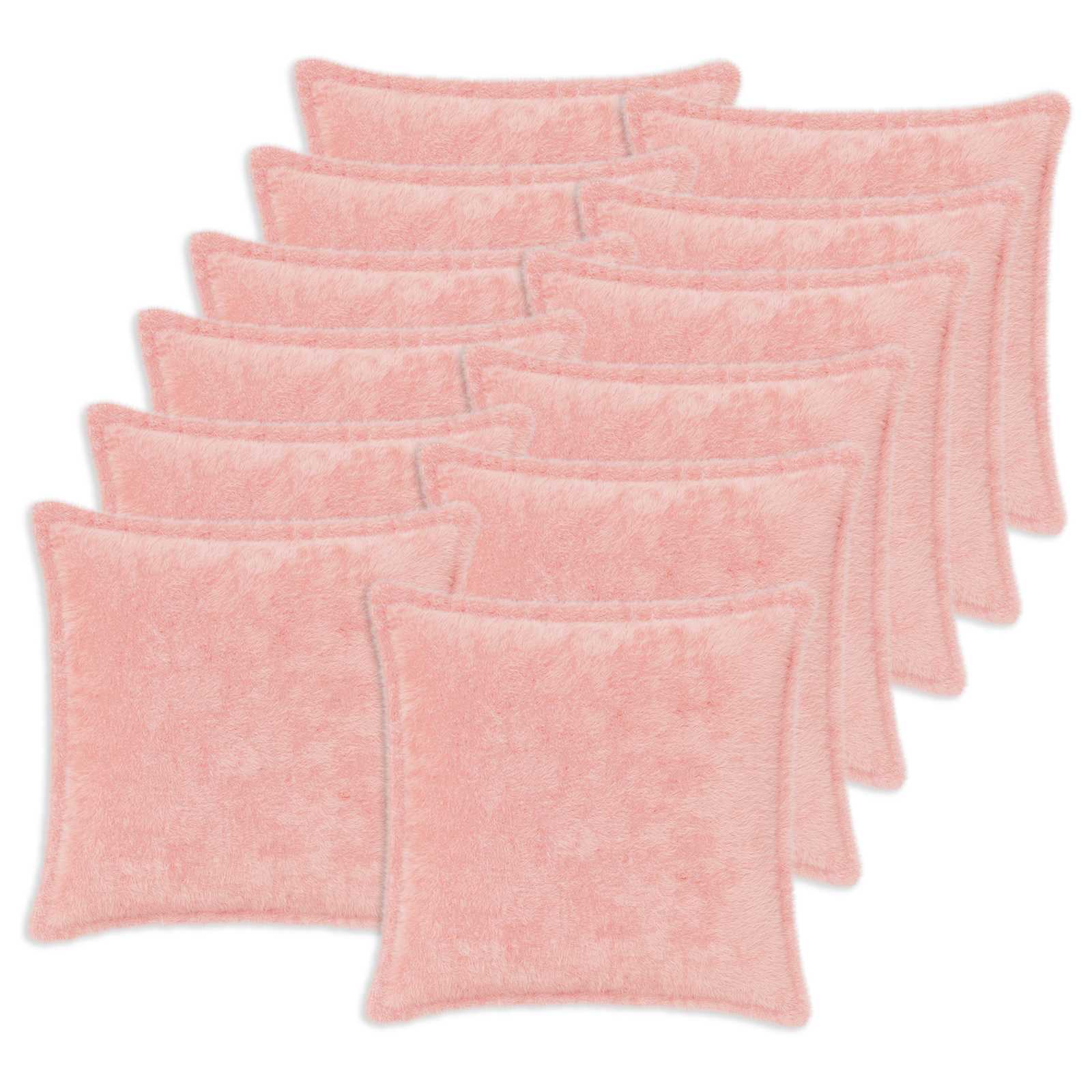 vidaXL Cushion Cover 12 pcs HOUTEN Pink 50 x 50 cm Faux Rabbit Fur 2