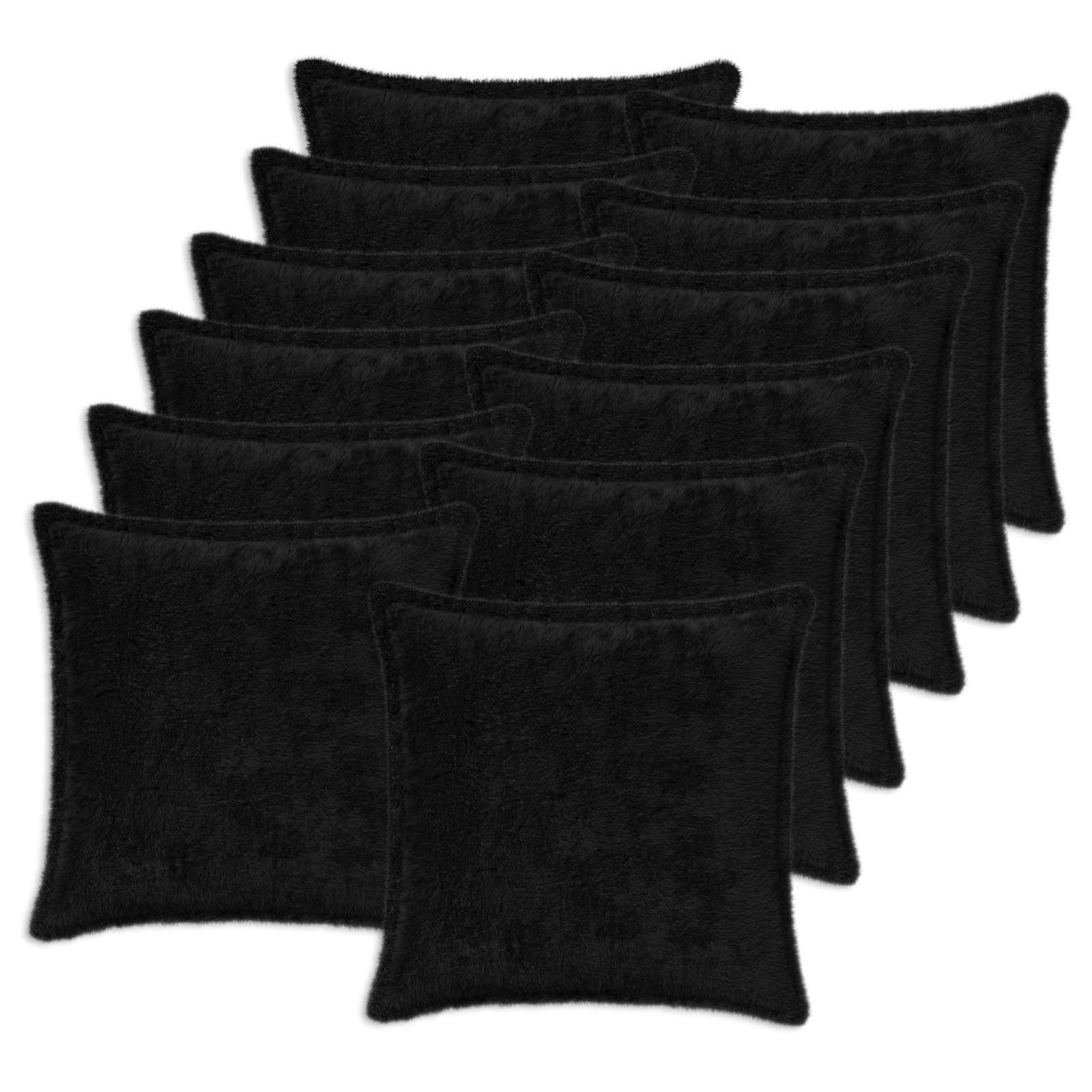vidaXL Cushion Cover 12 pcs HOUTEN Black 50 x 50 cm Faux Rabbit Fur 2