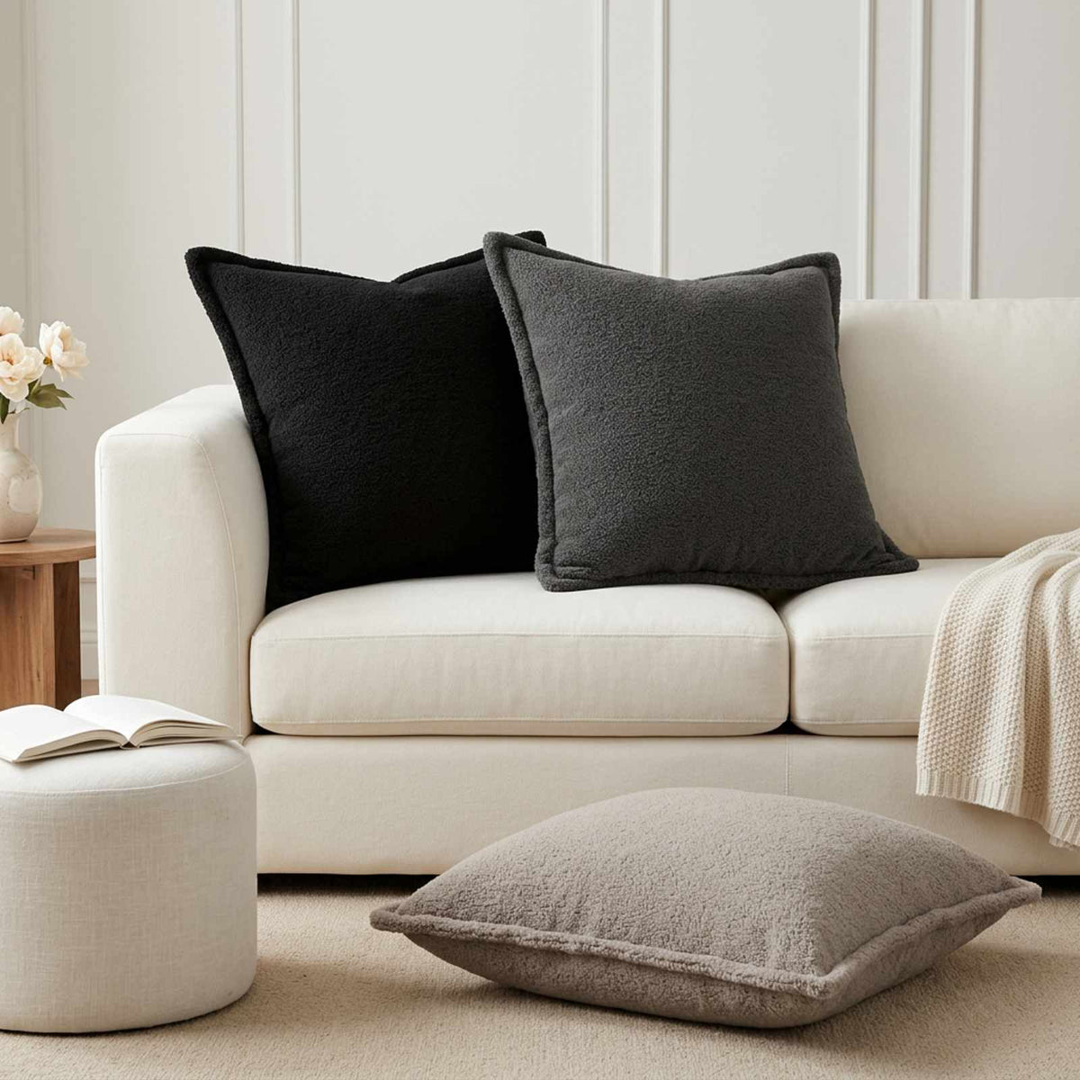 vidaXL Cushion Cover 6 pcs HOUTEN Light Grey 80 x 80 cm Bouclé 1
