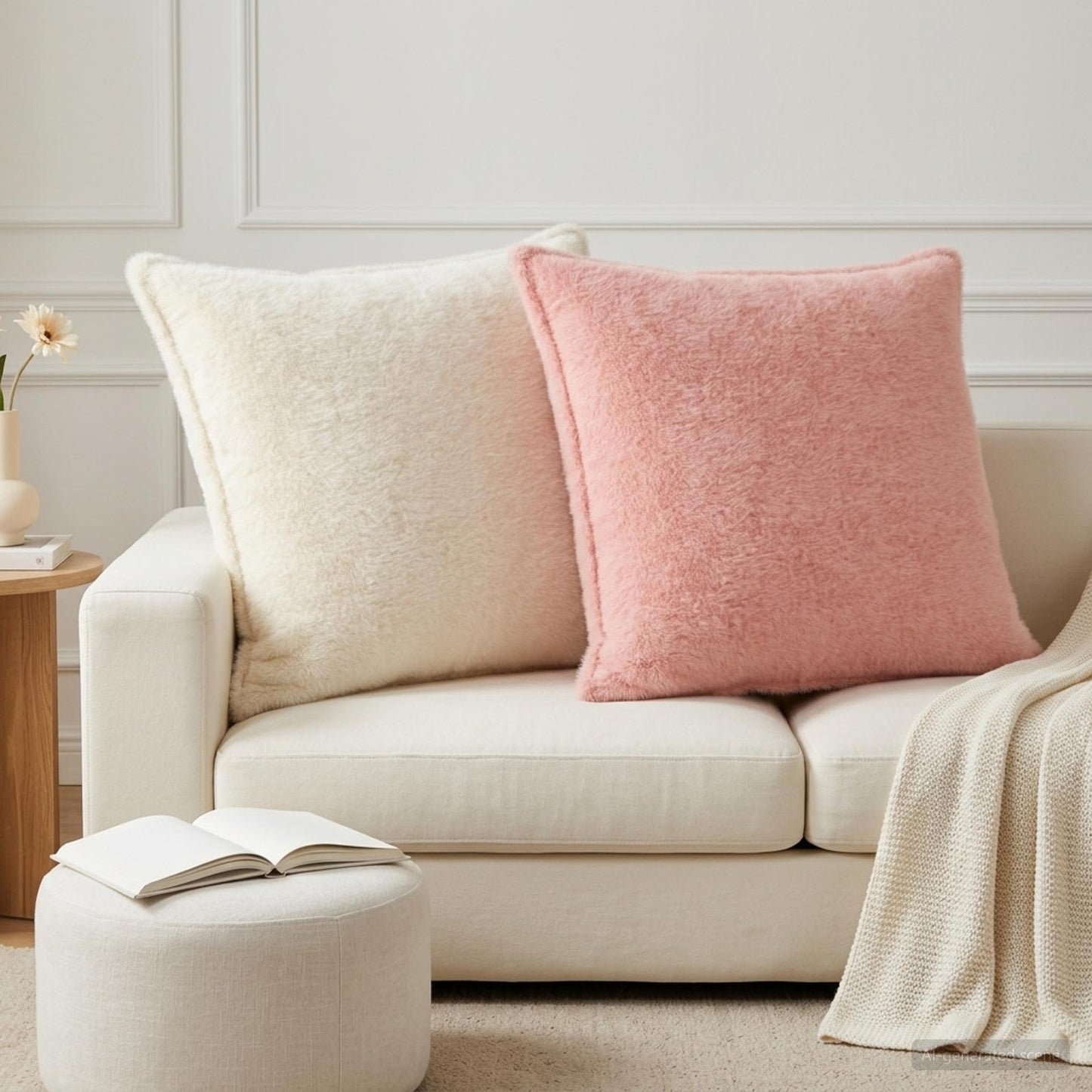 vidaXL Cushion Cover 6 pcs HOUTEN White 80 x 80 cm Faux Rabbit Fur 1