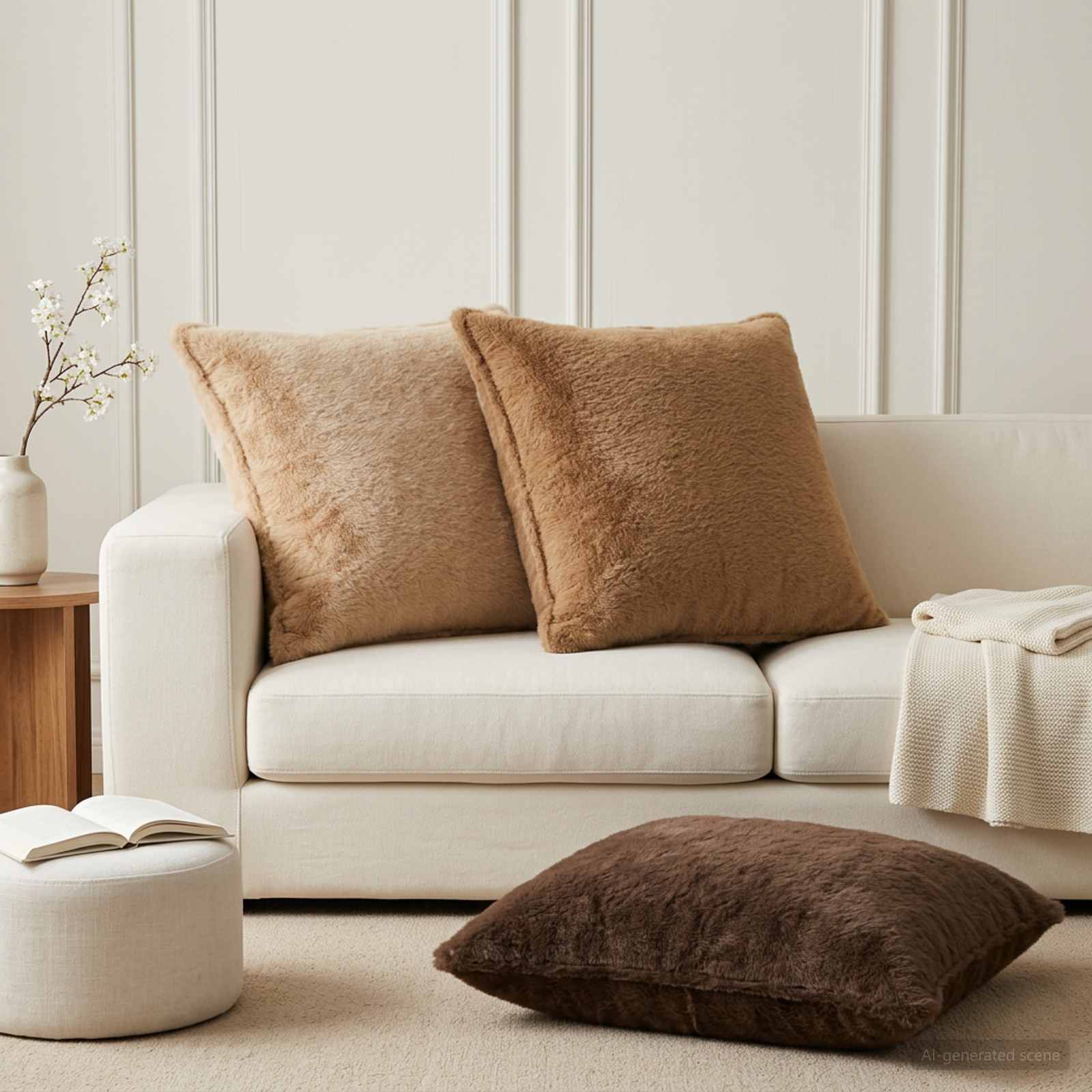 vidaXL Cushion Cover 6 pcs HOUTEN Cream 80 x 80 cm Faux Rabbit Fur 1