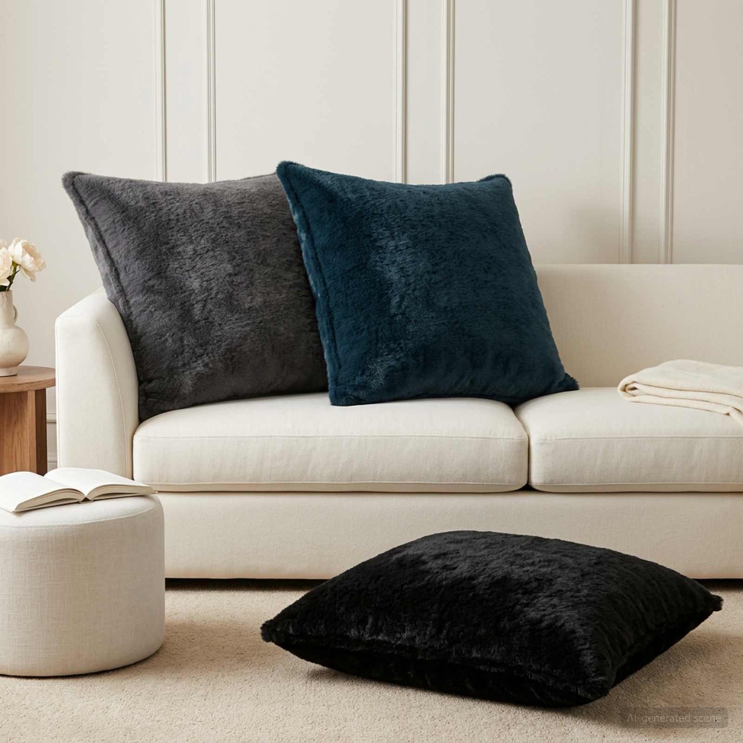vidaXL Cushion Cover 6 pcs HOUTEN Black 80 x 80 cm Faux Rabbit Fur 1