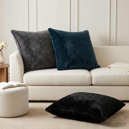 vidaXL Cushion Cover 6 pcs HOUTEN Black 80 x 80 cm Faux Rabbit Fur 1