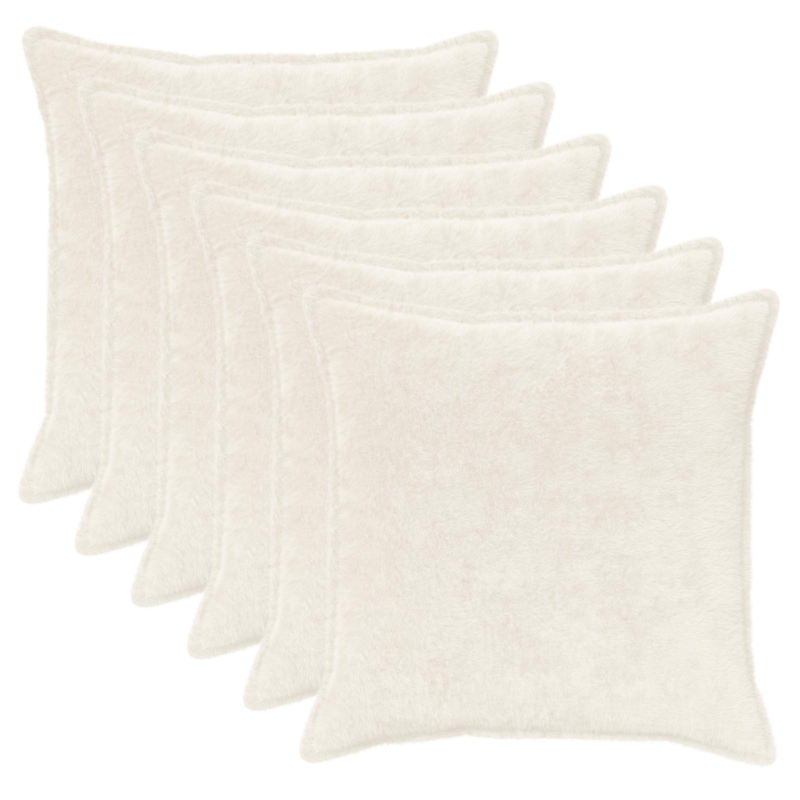 vidaXL Cushion Cover 6 pcs HOUTEN White 80 x 80 cm Faux Rabbit Fur 2