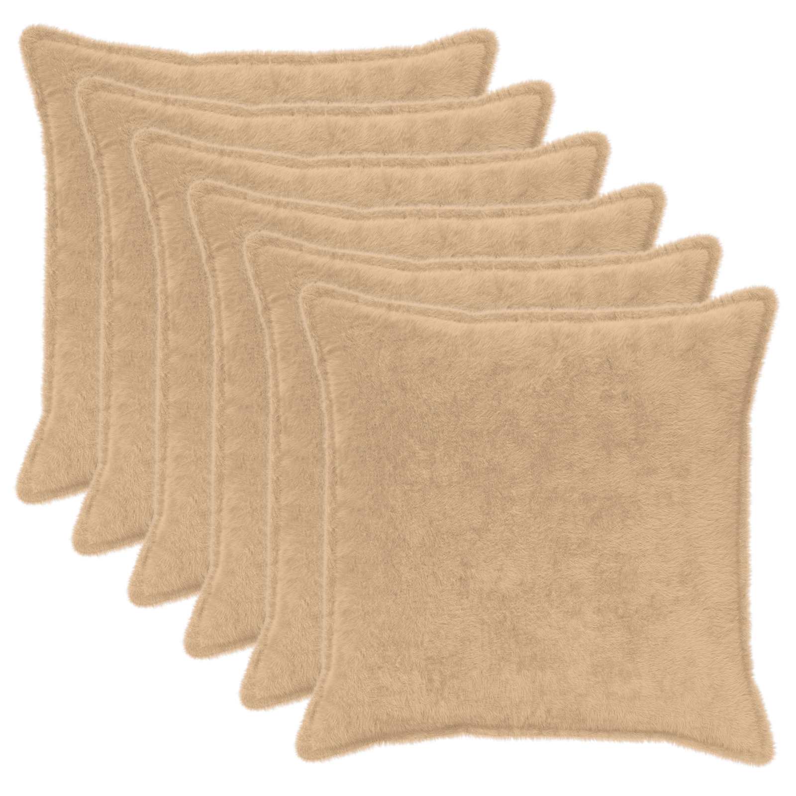 vidaXL Cushion Cover 6 pcs HOUTEN Cream 80 x 80 cm Faux Rabbit Fur 2