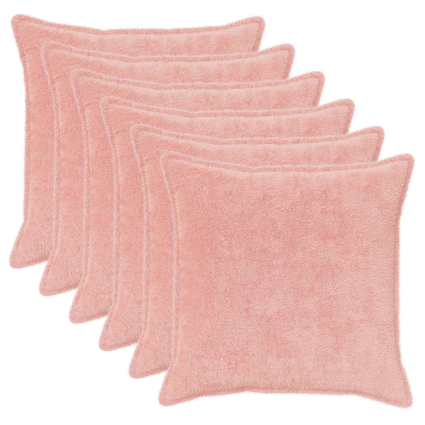 vidaXL Cushion Cover 6 pcs HOUTEN Pink 80 x 80 cm Faux Rabbit Fur 2