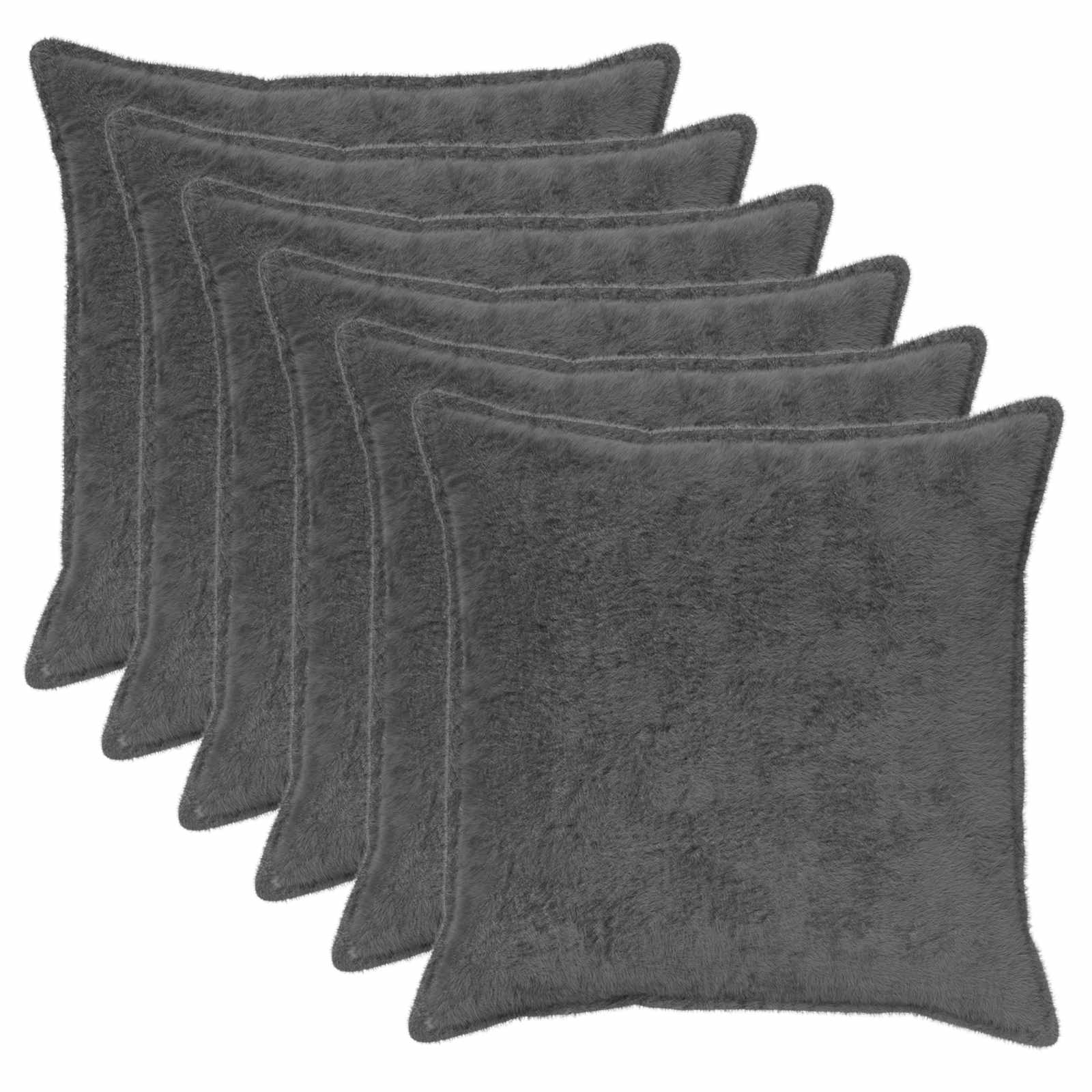 vidaXL Cushion Cover 6 pcs HOUTEN Dark Grey 80 x 80 cm Faux Rabbit Fur 2