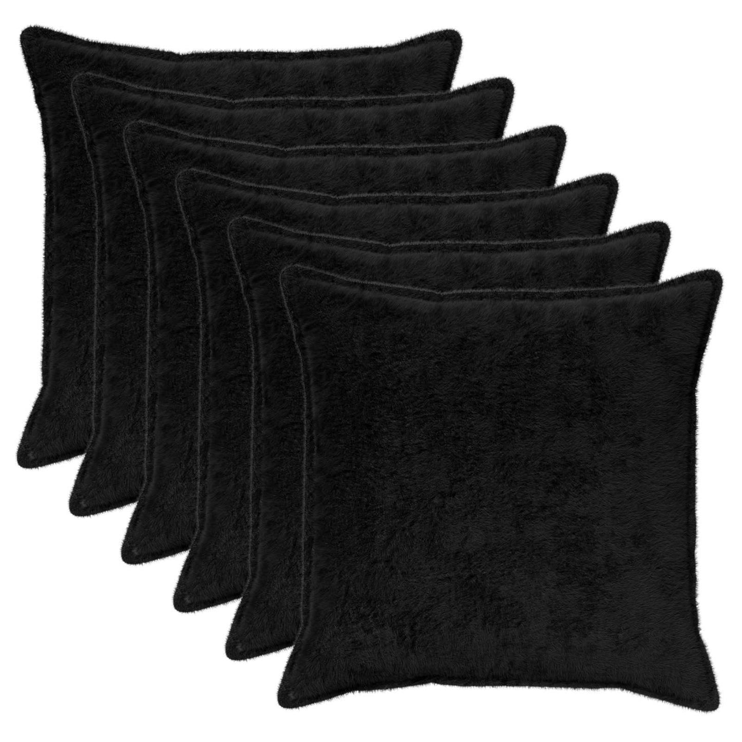 vidaXL Cushion Cover 6 pcs HOUTEN Black 80 x 80 cm Faux Rabbit Fur 2