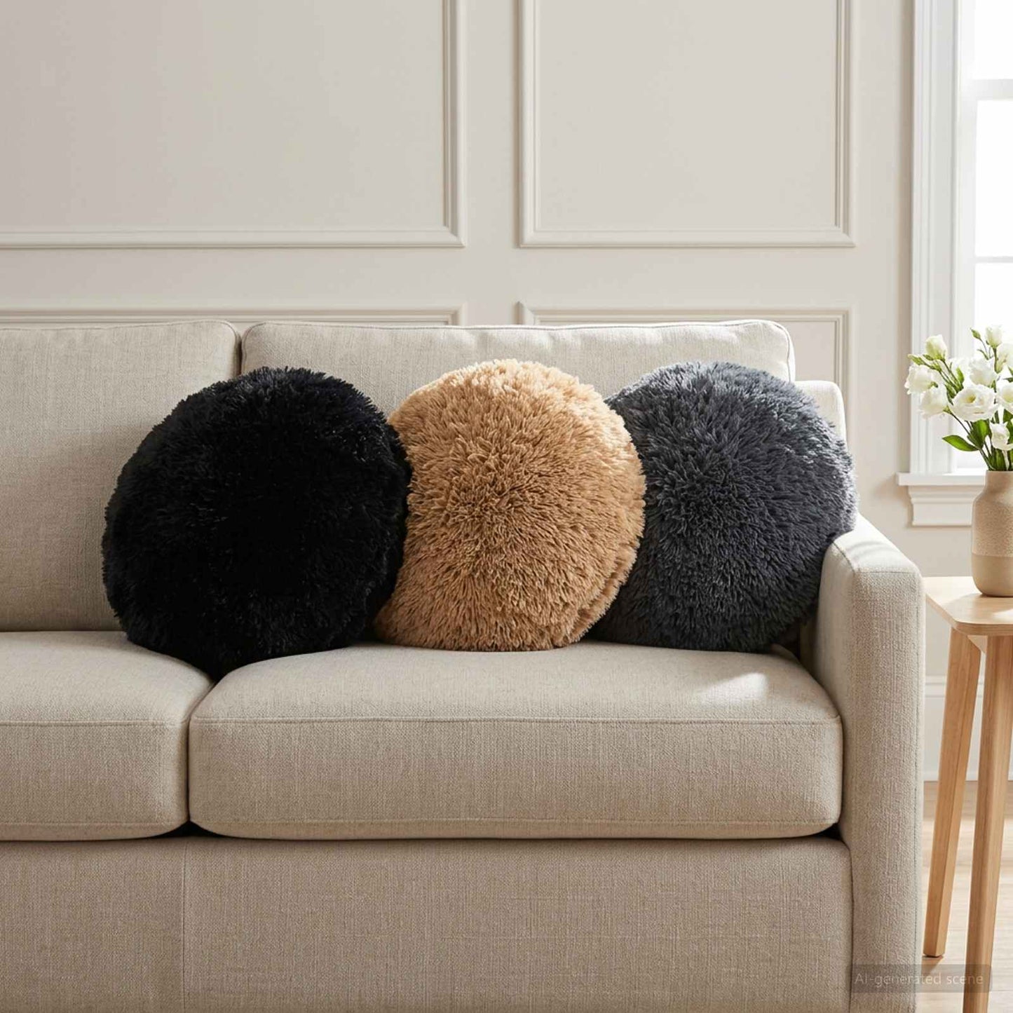 vidaXL Cushion with Pillow HEERLEN 6 pcs Black PV Fleece 1