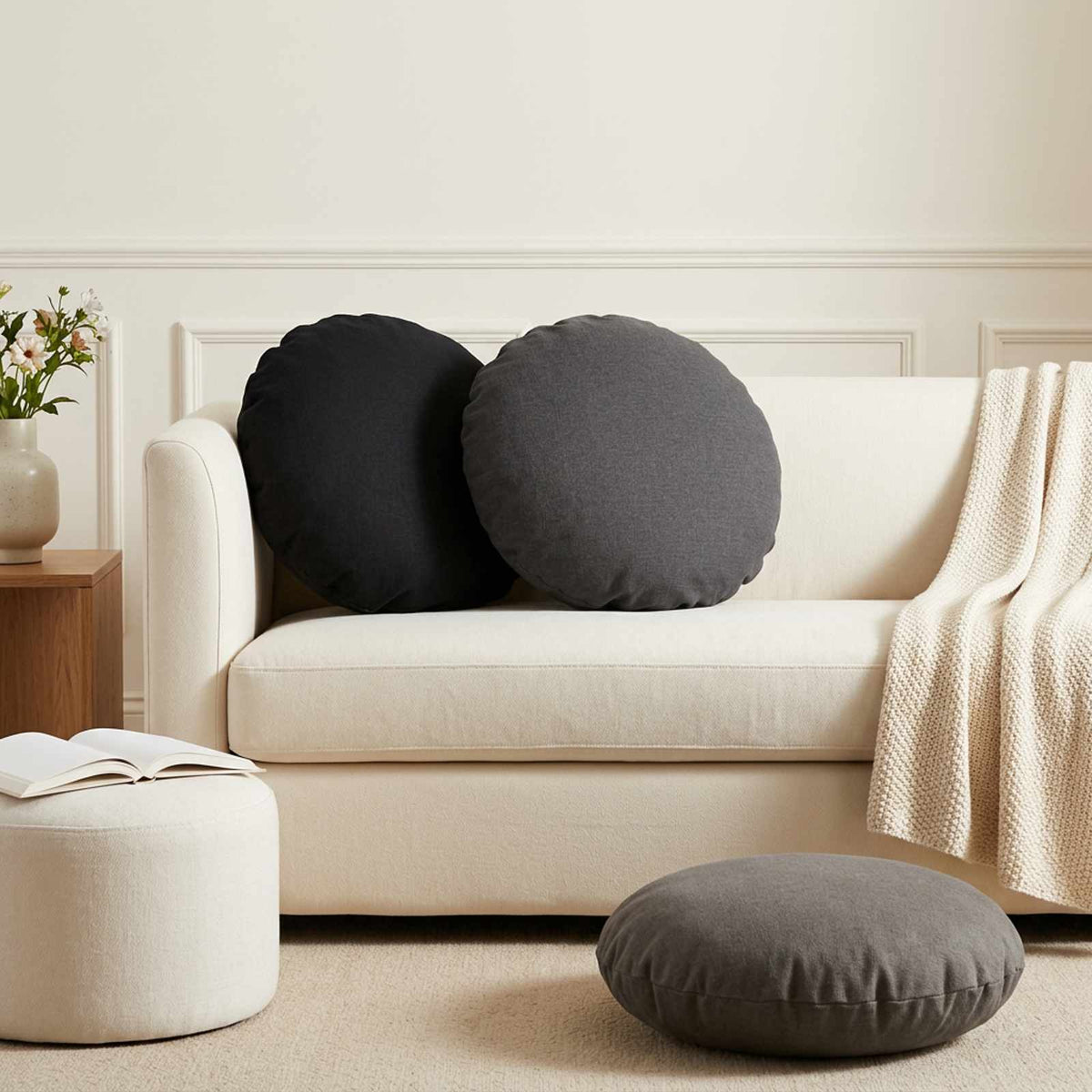 vidaXL Throw Pillow 6 pcs HEERLEN Dark Grey Dia. 60 cm Fabric 1