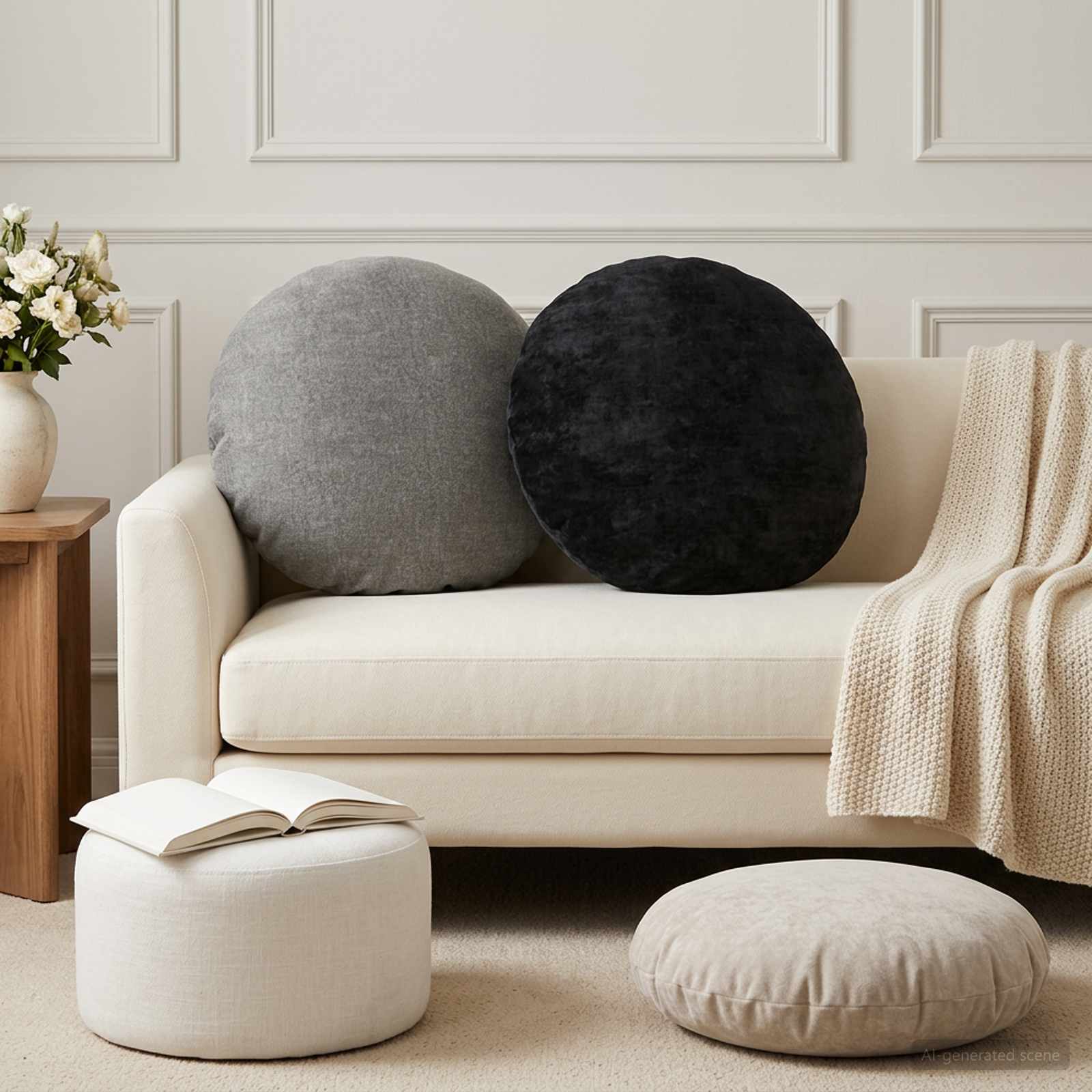 vidaXL Cushion Cover 6 pcs HEERLEN Dark Grey Ø 60 cm Chenille Fabric 1
