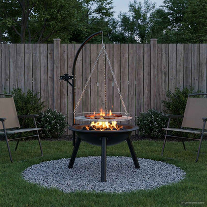 vidaXL Fire Pit with Adjustable Grill Grate ⌀55.5 x 107.5 cm Steel 1