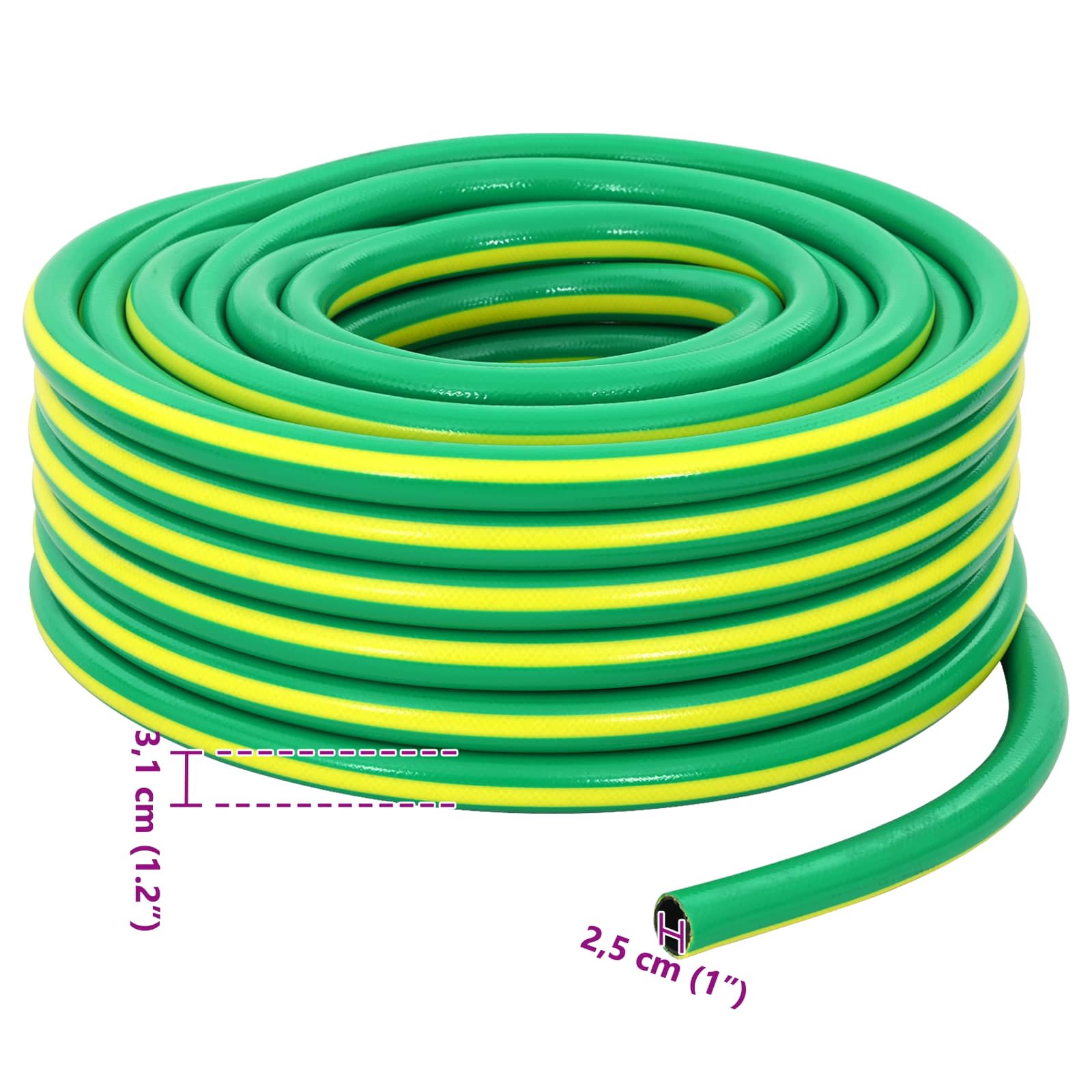vidaXL Garden Hose 5-Ply Green and Yellow 25 mm PVC 6