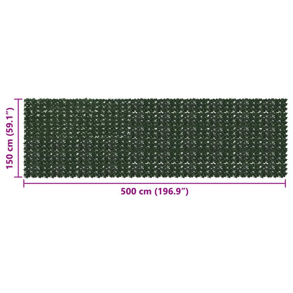vidaXL Balcony Screen with Leaves Dark Green 500 x 150 cm 5