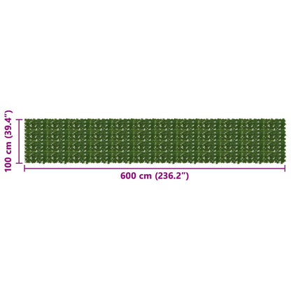 vidaXL Balcony Screen with Leaves Green 600 x 100 cm 5