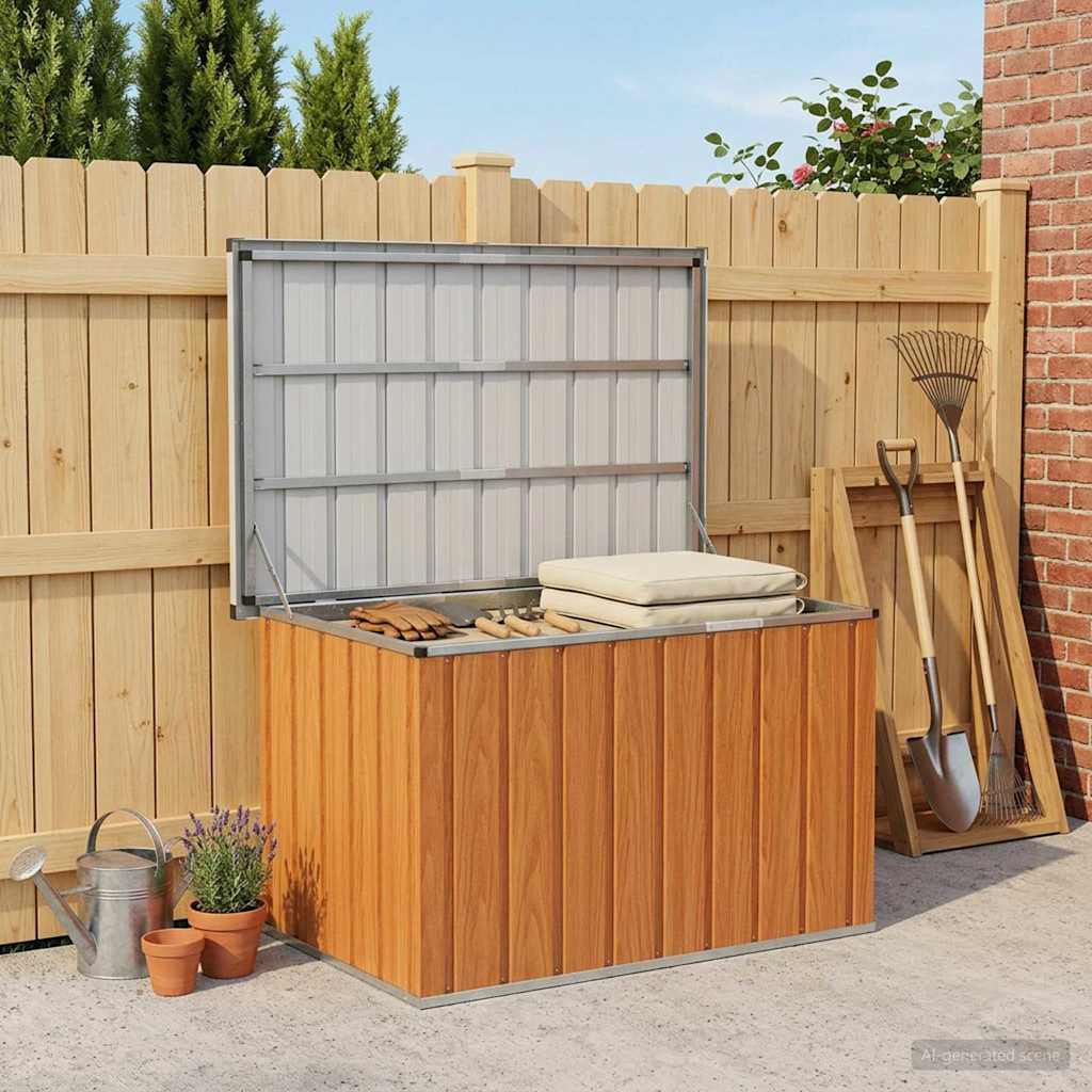vidaXL Outdoor Storage Box Wood 109 x 67 x 65 cm Galvanised Steel 1
