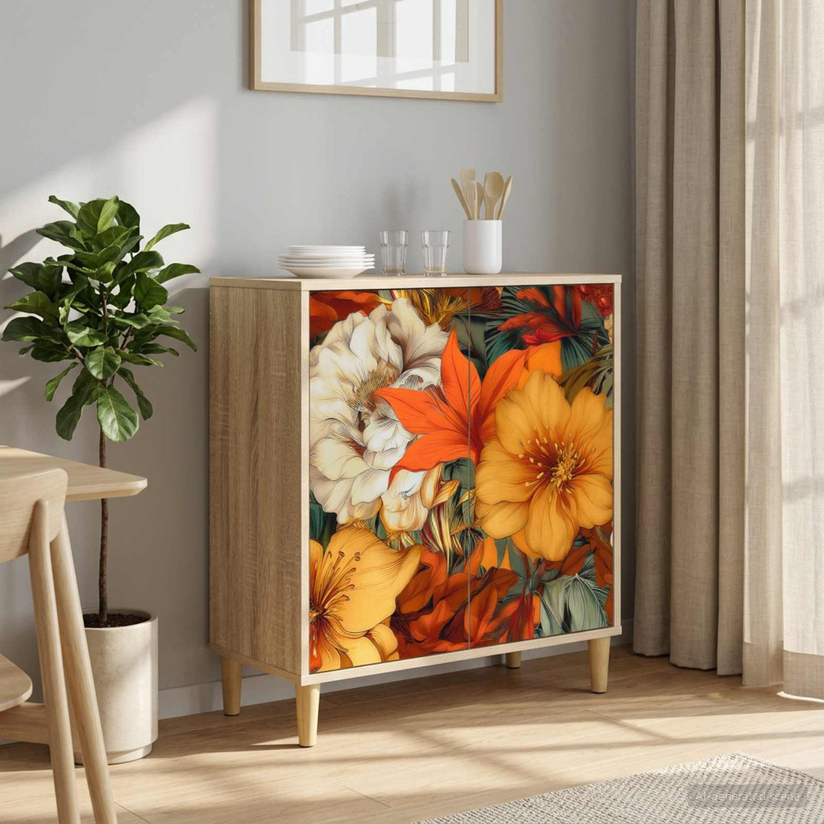 Sideboard BONN Sonoma 69 x 33 x 75 cm Engineered Wood Lily print