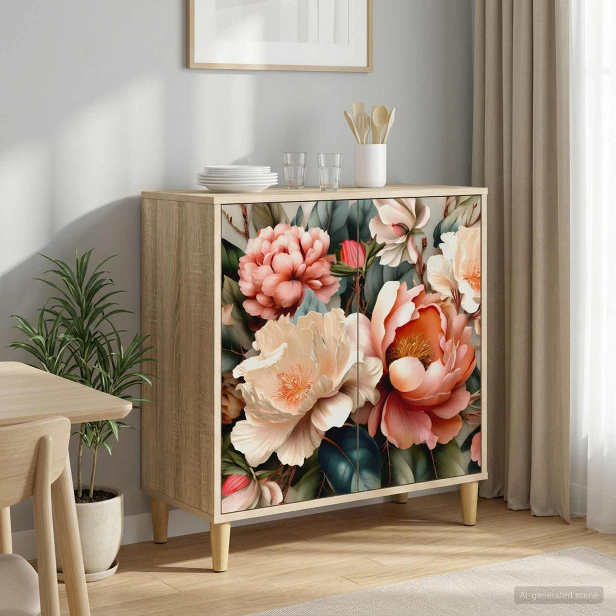 Sideboard BONN Sonoma 69 x 33 x 75 cm Engineered Wood Light peony print