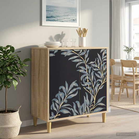 Sideboard BONN Sonoma 69 x 33 x 75 cm Engineered Wood Blue fern print