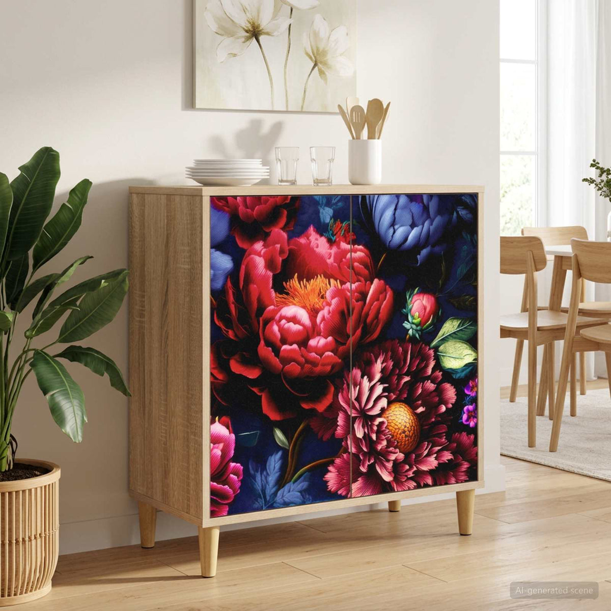 Sideboard BONN Sonoma 69 x 33 x 75 cm Engineered Wood Dark peony print