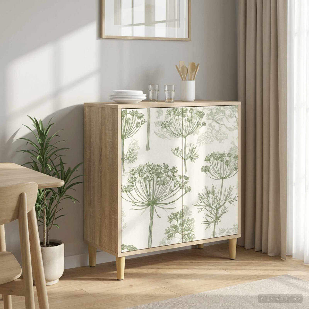 Sideboard BONN Sonoma 69 x 33 x 75 cm Engineered Wood Green tree print