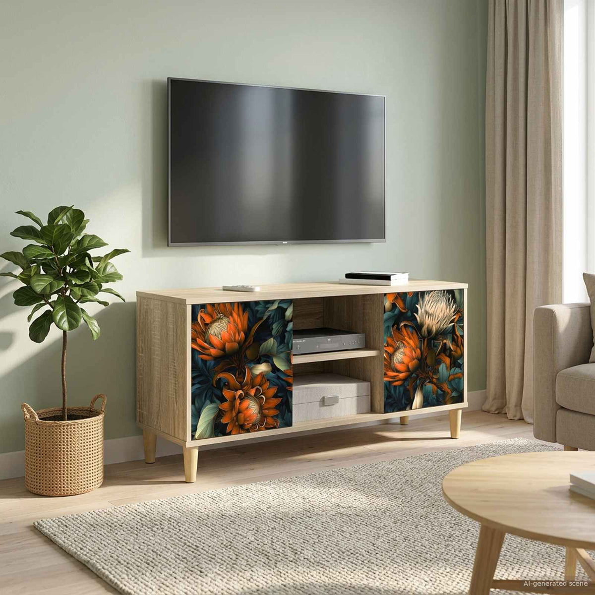 TV Cabinet BONN 102 x 33 x 50 cm Sonoma Engineered Wood Orange print