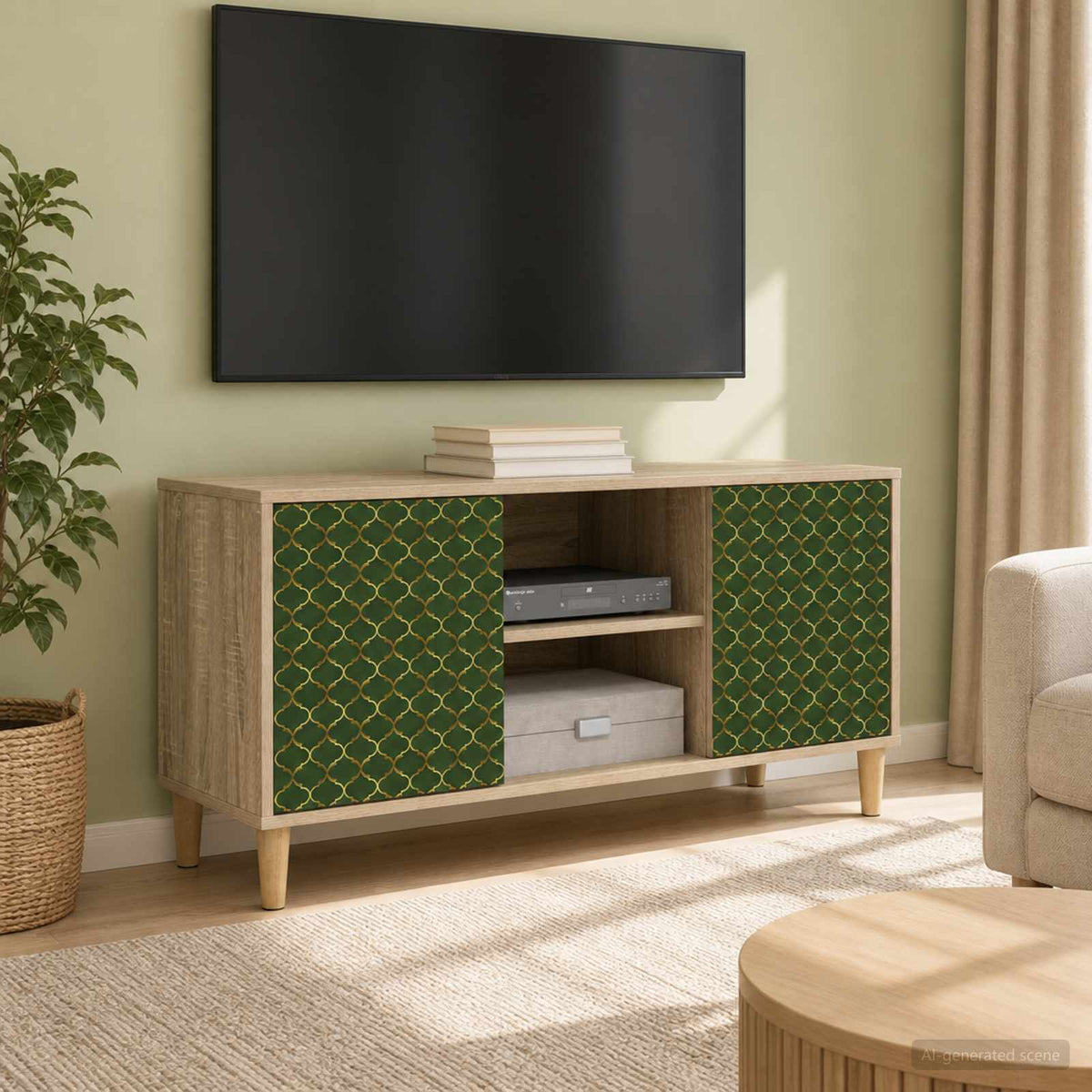 TV Cabinet BONN 102 x 33 x 50 cm Sonoma Engineered Wood Emerald geometric print
